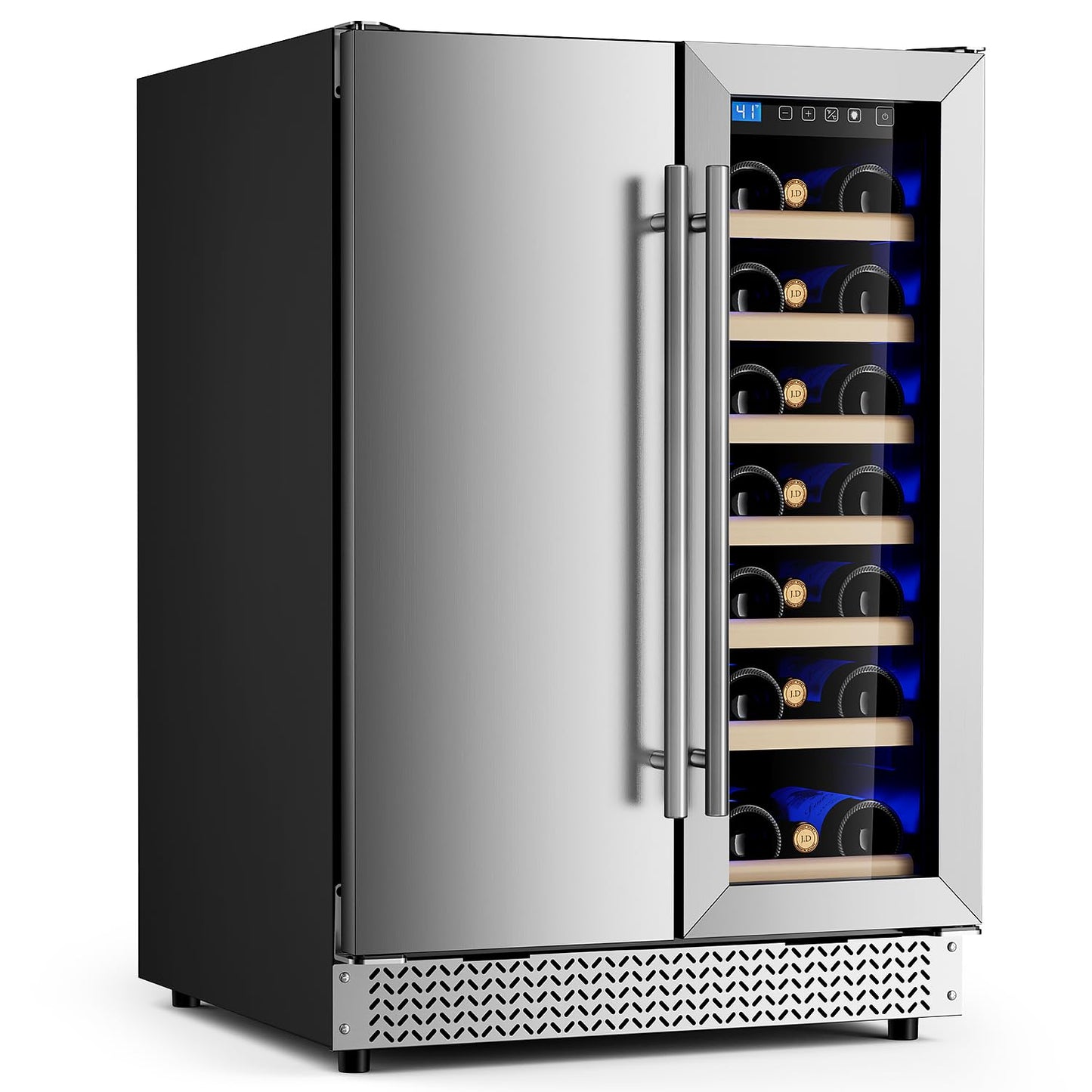 Vushine Wine and Beverage Refrigerator, 24’’ Daul Zone Wine Fridge, Freestanding Under Counter Refrigerator, Stainless Steel Beverage Cooler with Adjustable Shelves, Holds 21 Bottles and 88 Cans