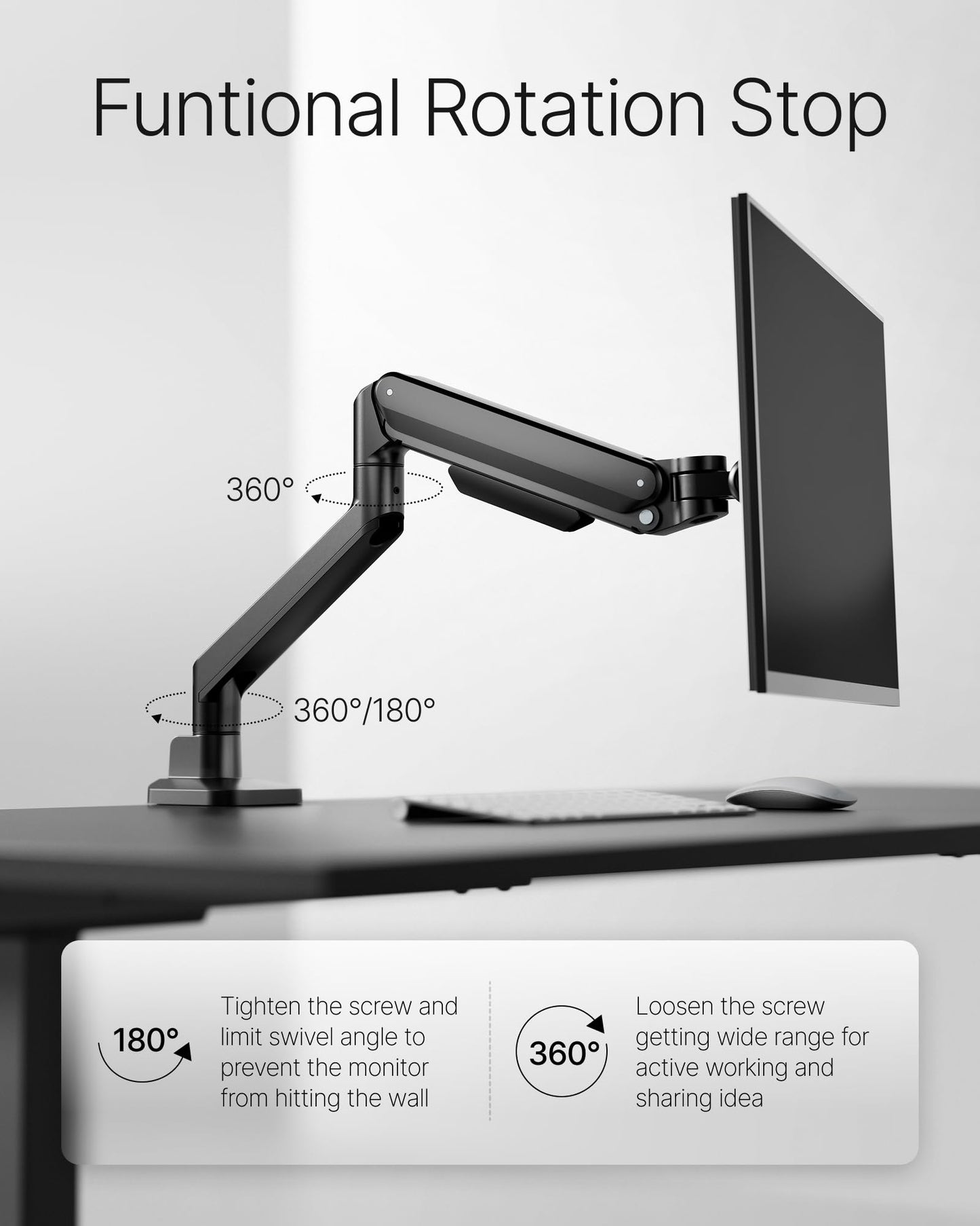 monTEK Deluxe Monitor Arm up to 40 Inch Holds 26.4 lbs Curved Screens Aluminum Fully Motion Adjustable Single Monitor Stand with Clamp/Grommet Desk Mount, Quick Release Plate,75/100mm VESA
