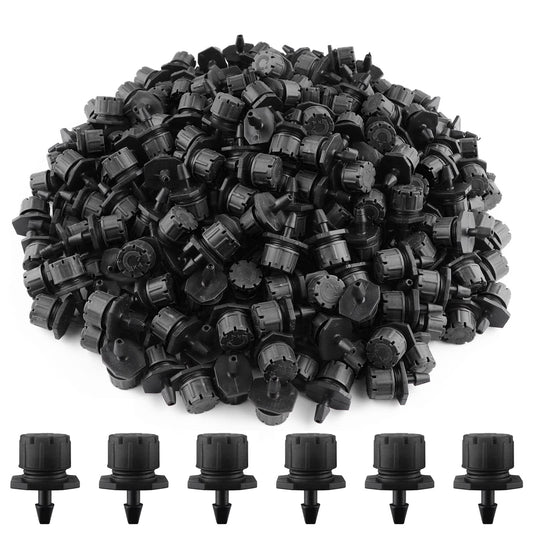 Kalolary 200Pcs Adjustable Irrigation Drippers, 1/4 Inch Barbed Drip Emitter 360 Degree Watering Sprinklers Anti-Clogging Drippers for 4mm/7mm Garden Watering System