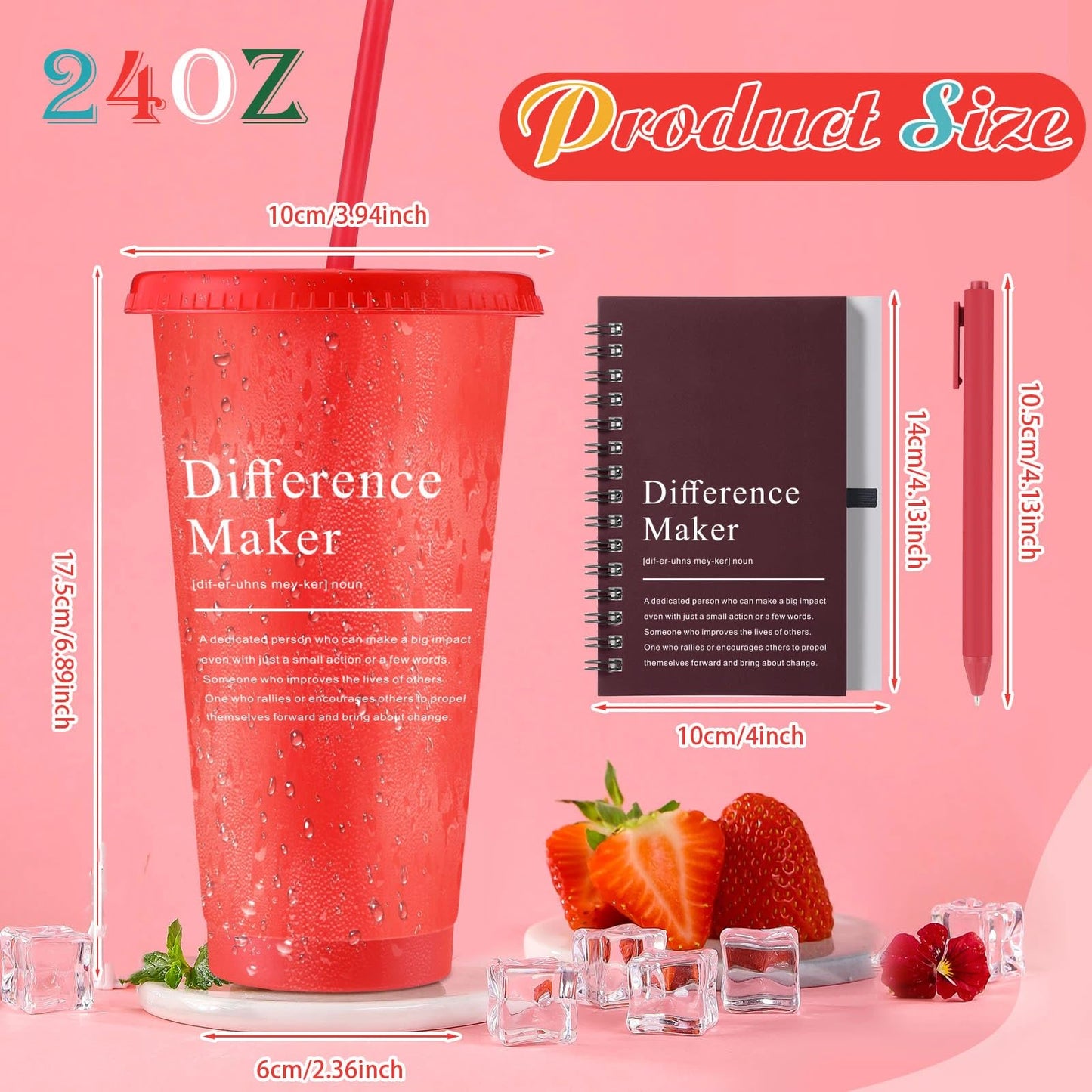 Marspark 10 Sets Difference Maker Gifts for Women Men, Employee Appreciation Gifts Bulk Inspirational Thank You Cup Motivational Notebooks with Pen for Team Teacher Coworker Office (Colorful)