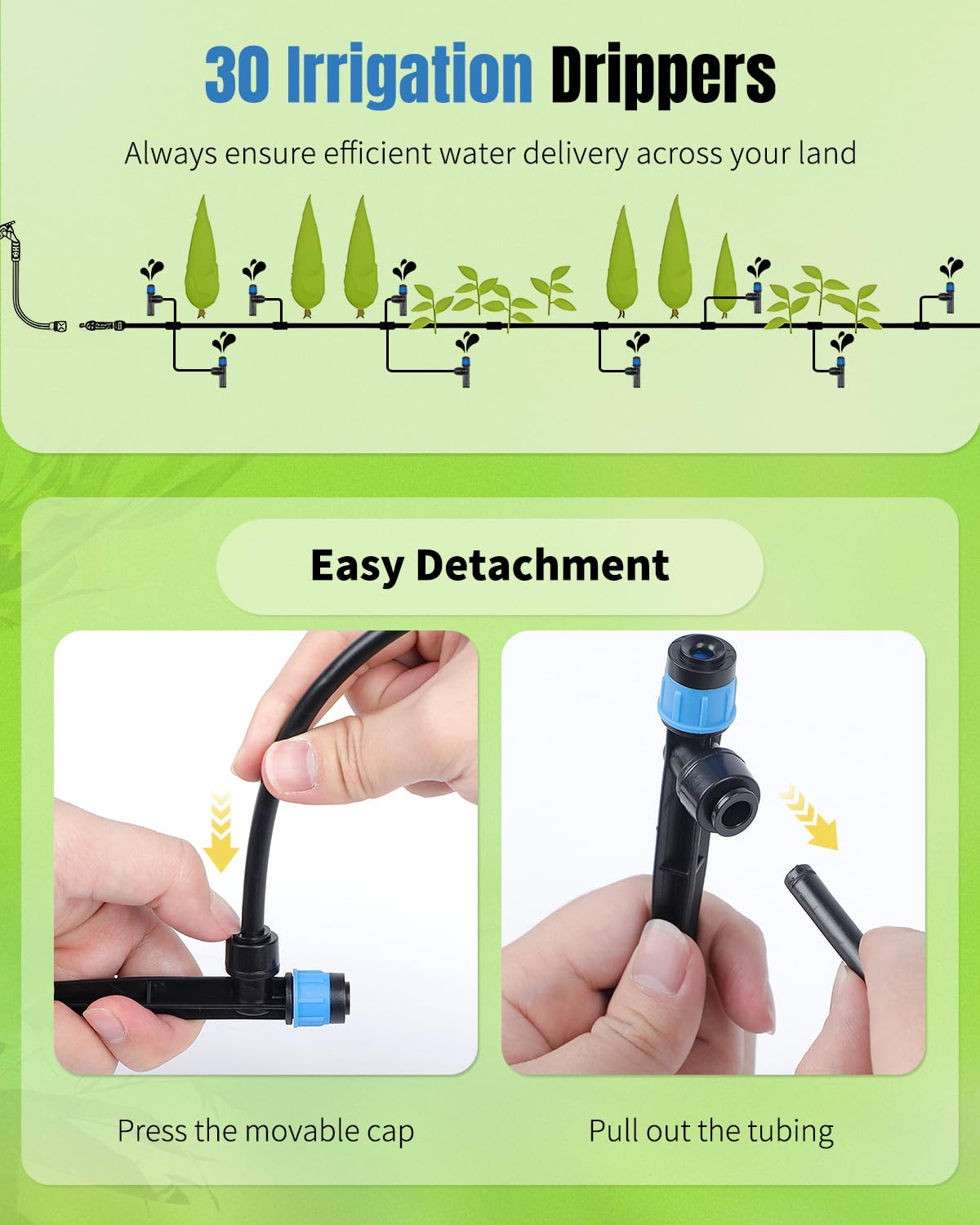 Pawfly 60 Pcs Drip Irrigation Emitters, Drip Emitters Sprinklers with Stake Drip Irrigation System Parts for 1/4 Inch Tubing, Water Flow Irrigation Drippers with Adjustable 360 Degree