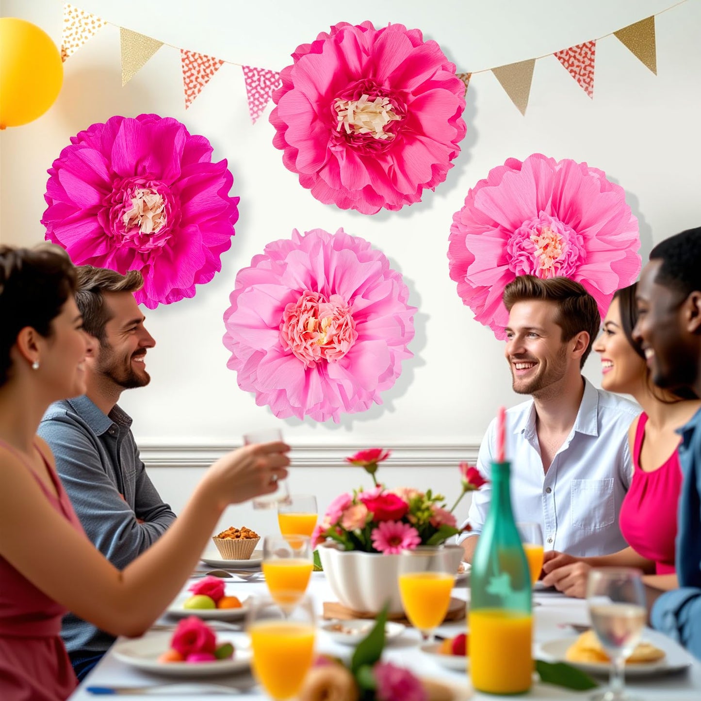SUNBEAUTY 20" Giant Pink Paper Flowers 4 PCS Large Crepe Tissue Paper Flowers Pink Party Decorations for Girl Women Birthday Spring Garden Wedding Flower Backdrop Wall Bridal Shower Nursery