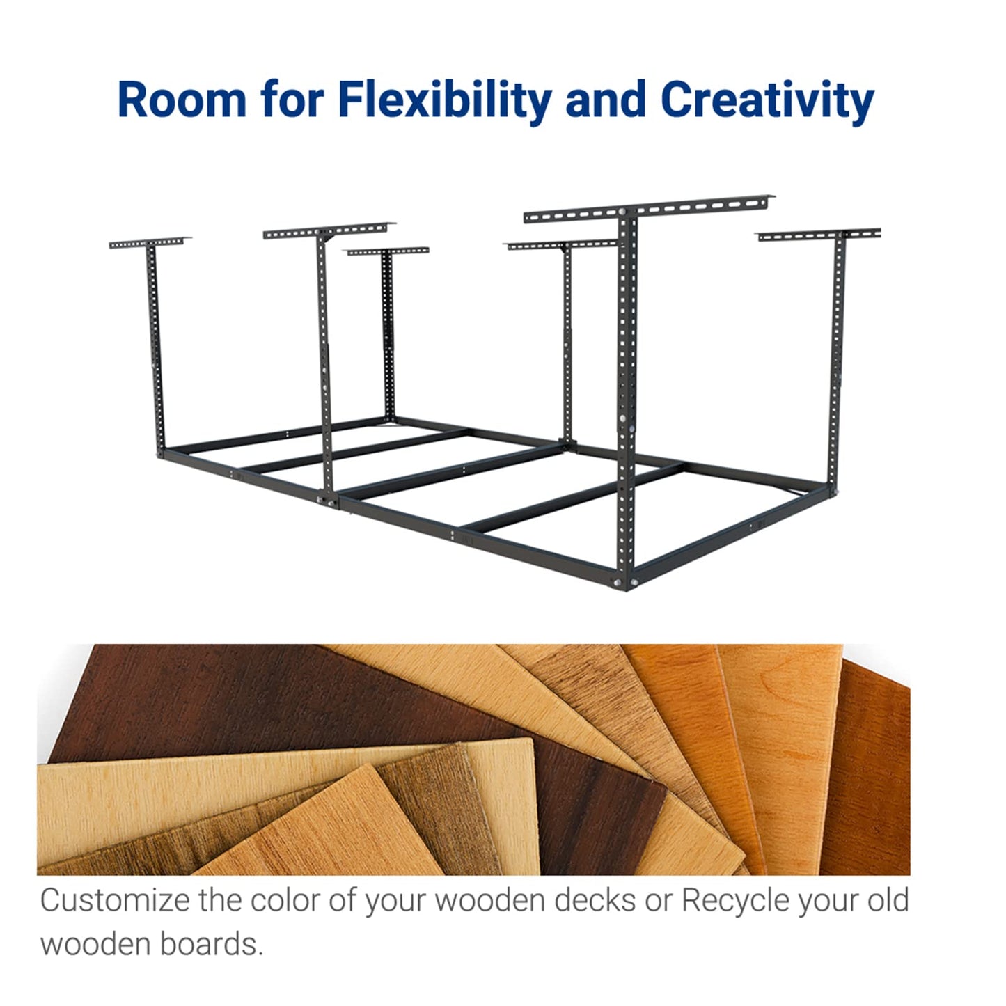 FLEXIMOUNTS 4x8 Overhead Garage Storage Rack without Decking,plus 2-Pack Add-On Storage Utility Hook Accessory,600lbs Weight Capacity,Black