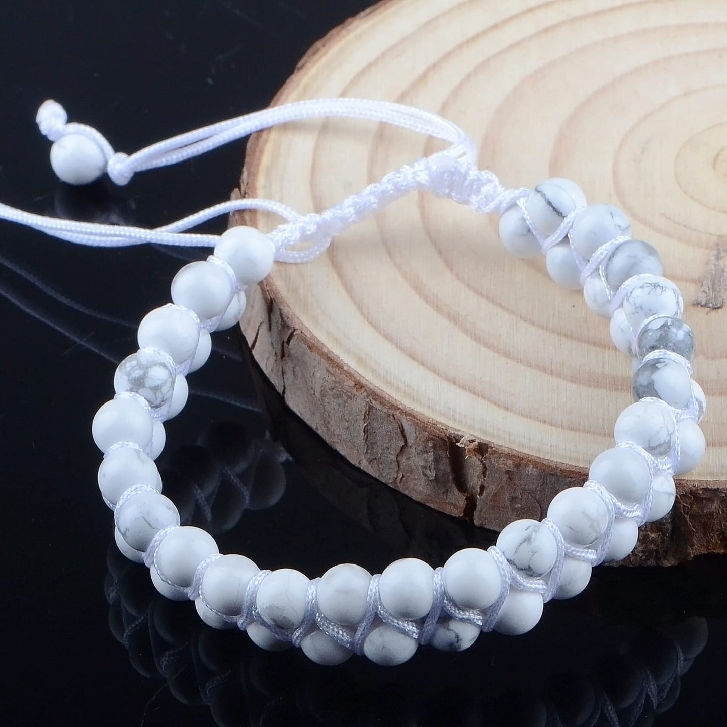 MASSIVE BEADS Natural Chakra Healing Power Crystals Macrame Bracelet Yoga Double Layer Stone Beads Gemstone Meditation Relax Anxiety Bangle for Unisex Women Men (Howlite, 6mm)