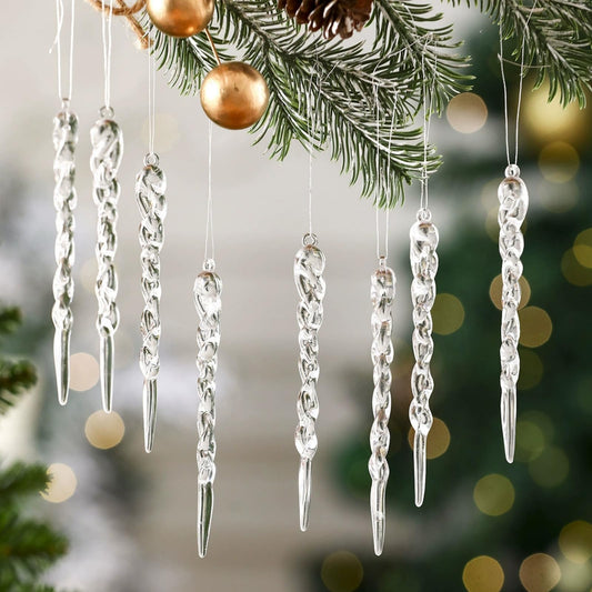 48PCS Christmas Tree Plastic Hanging Decoration 5inch Clear Icicle Ornaments Set for Christmas New Year Holiday Wedding Winter Party Decor
