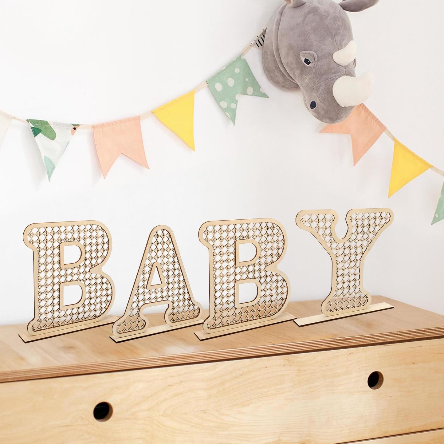 4 Pcs Wood Baby Letters - Boho Nursery Decor for Baby Shower | Rustic Alphabet Letter Home Decoration for Newborns & Birthday Gifts | Perfect Table Centerpiece for Toddler Girls & Boys