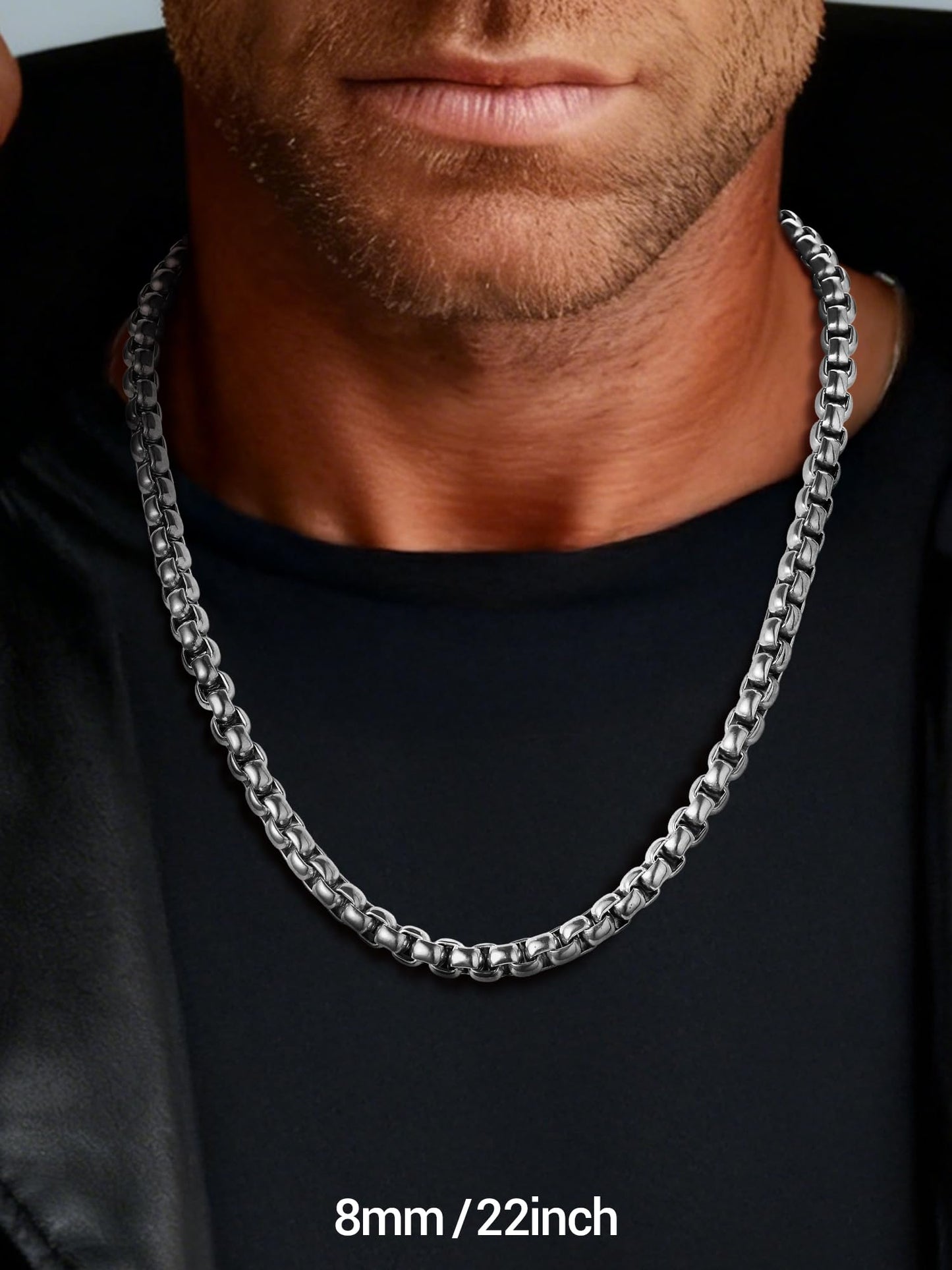 PROSTEEL Mens Chain Necklace, Squre Rolo Link Chains Chunky Stainless Steel Necklace 8mm Waterproof & Strong Lobster Clasp Mens Jewelry with Gift Box 20in