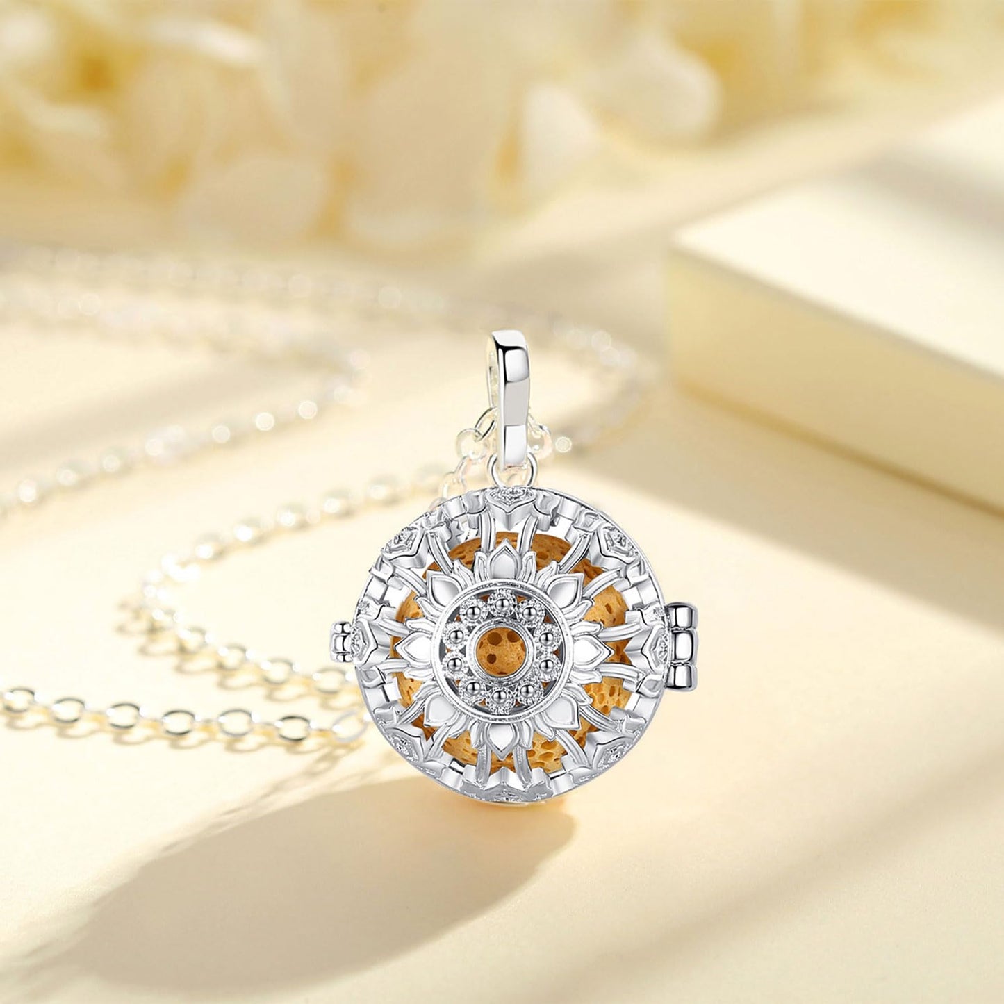 INFUSEU Aromatherapy Gifts Sunflower Necklaces for Women Essential Oil Diffuser Jewelry Lava Rock Stone Pendant Aroma Perfume Spiritual Items for Meditation Yoga