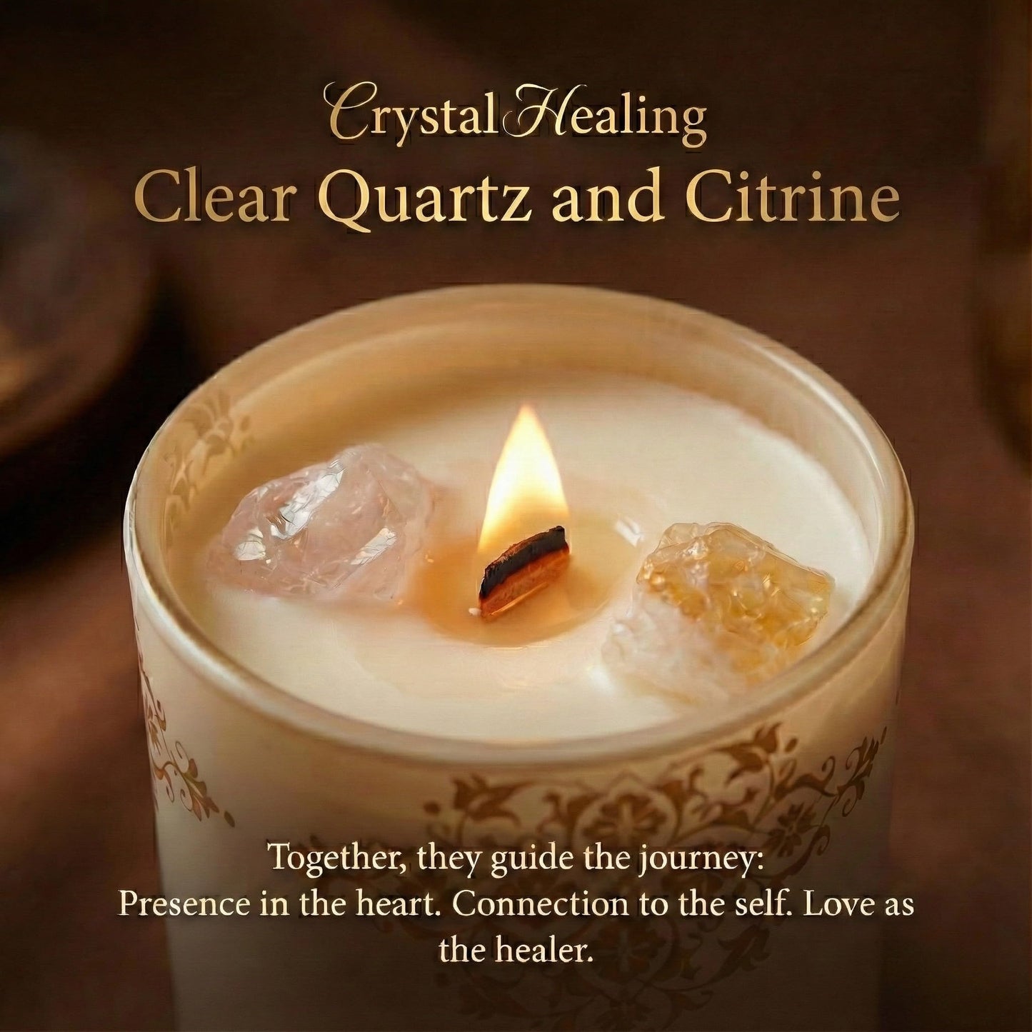 Healing Crystal Candle Gift for Women - Vanilla Cashmere Luxury Soy Candle with Crystals - Rose Quartz & Citrine - Gift-Ready Aromatherapy Candle for Stress Relief, Meditation & Manifestation