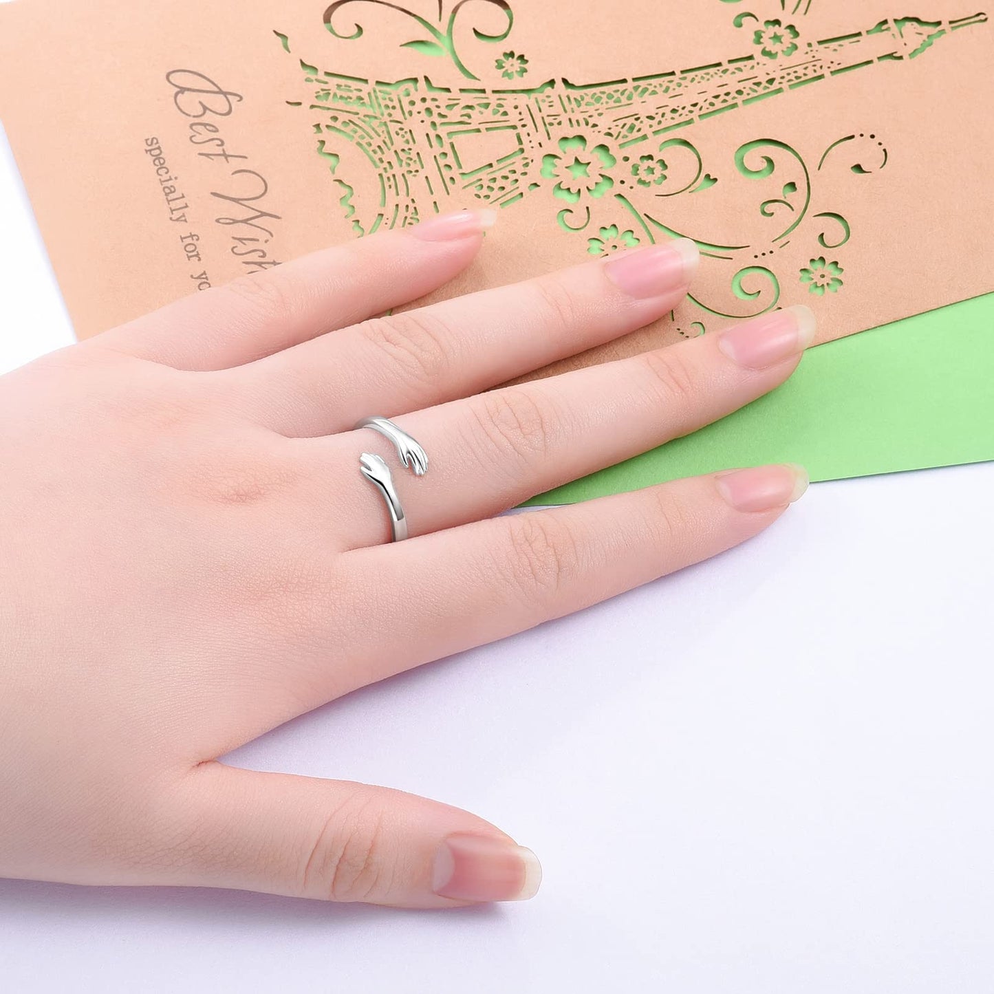 ACJFA 925 Sterling Silver Hug Ring for Women Teen Gilrs - Open Promise Ring Mothers Day Birthday Gifts for Daughters Mom Sister Wife Friends Grandma