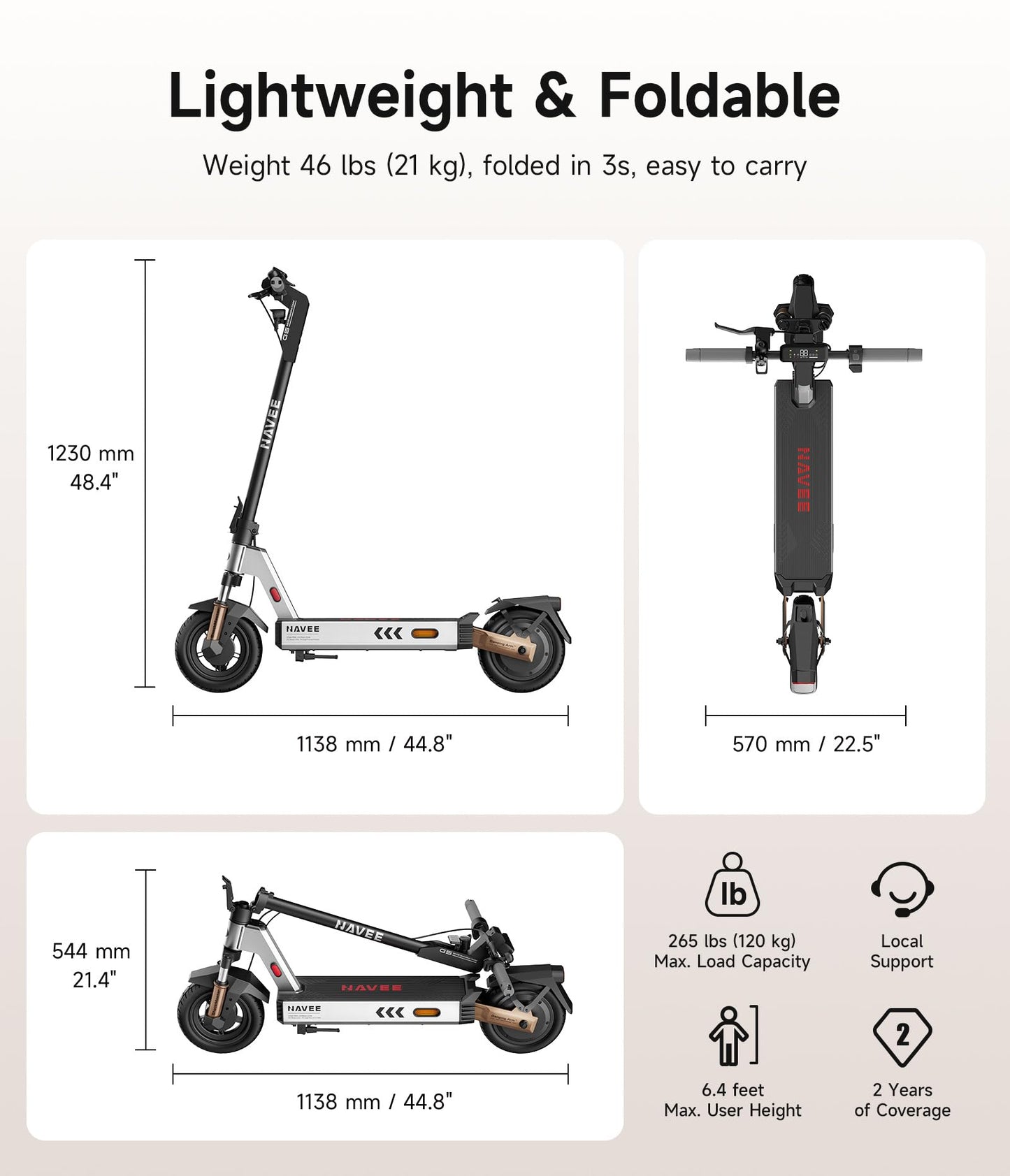 NAVEE G5 Pro Electric Scooter for Adults, Folding E Scooter with 800W Motor 20 mph Top Speed, Max 34 Miles Long Range, 10'' Solid Tires Commuting Scooters with Dual Brakes Suspension System, APP