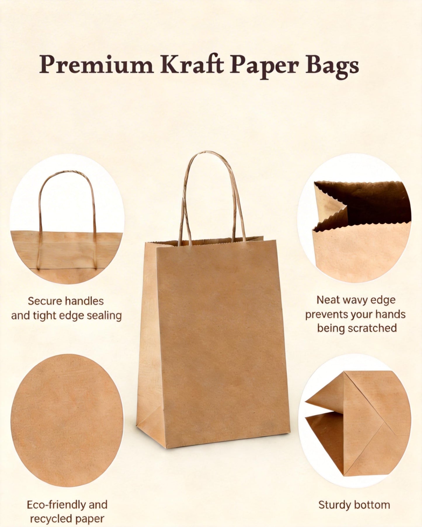 Amazingcraft 100-Pack Large Kraft Paper Bags 10"x5"x13" (25x13x33 cm), Brown with Handles, Ideal for Retail, Wedding Favors, Party Gifts, Boutiques, Bakeries, and Business Events