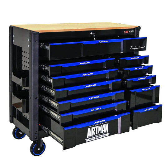 WTRAVEL Heavy Duty Rolling Tool Chest with 12-Drawer Tool Cart Mechanic Tool Box with Wheels Tool Storage Cabinet Mobile Workbench Tool Bench for Garage, Workshop, Warehouse, Repair Shop, Wood Top