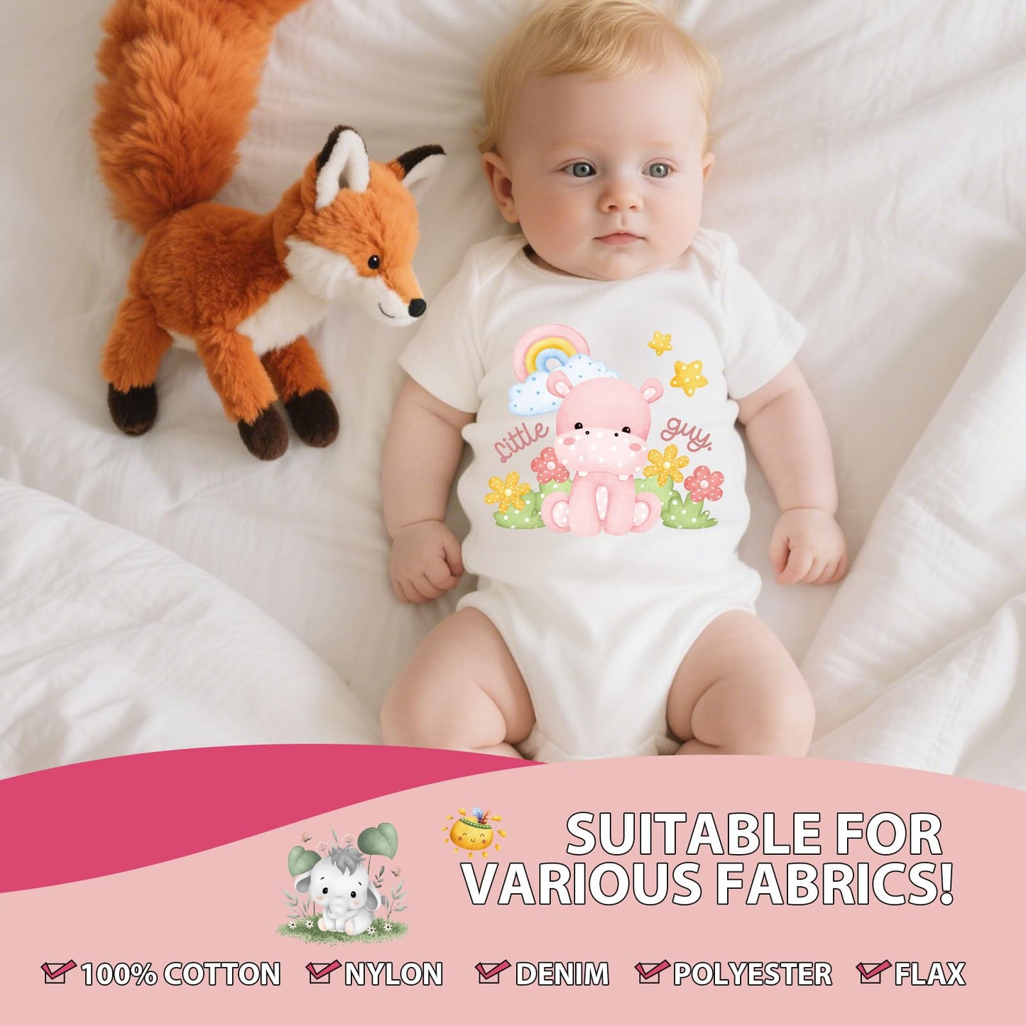 Falueqg Baby Shower Iron on Transfer - 30Pcs Dtf Transfers Ready to Press, Jungle Safari Animal Baby Onesie Decorating Kit Iron on Decals Patches, Cute Heat Trasnefer Stickers for Baby Bibs