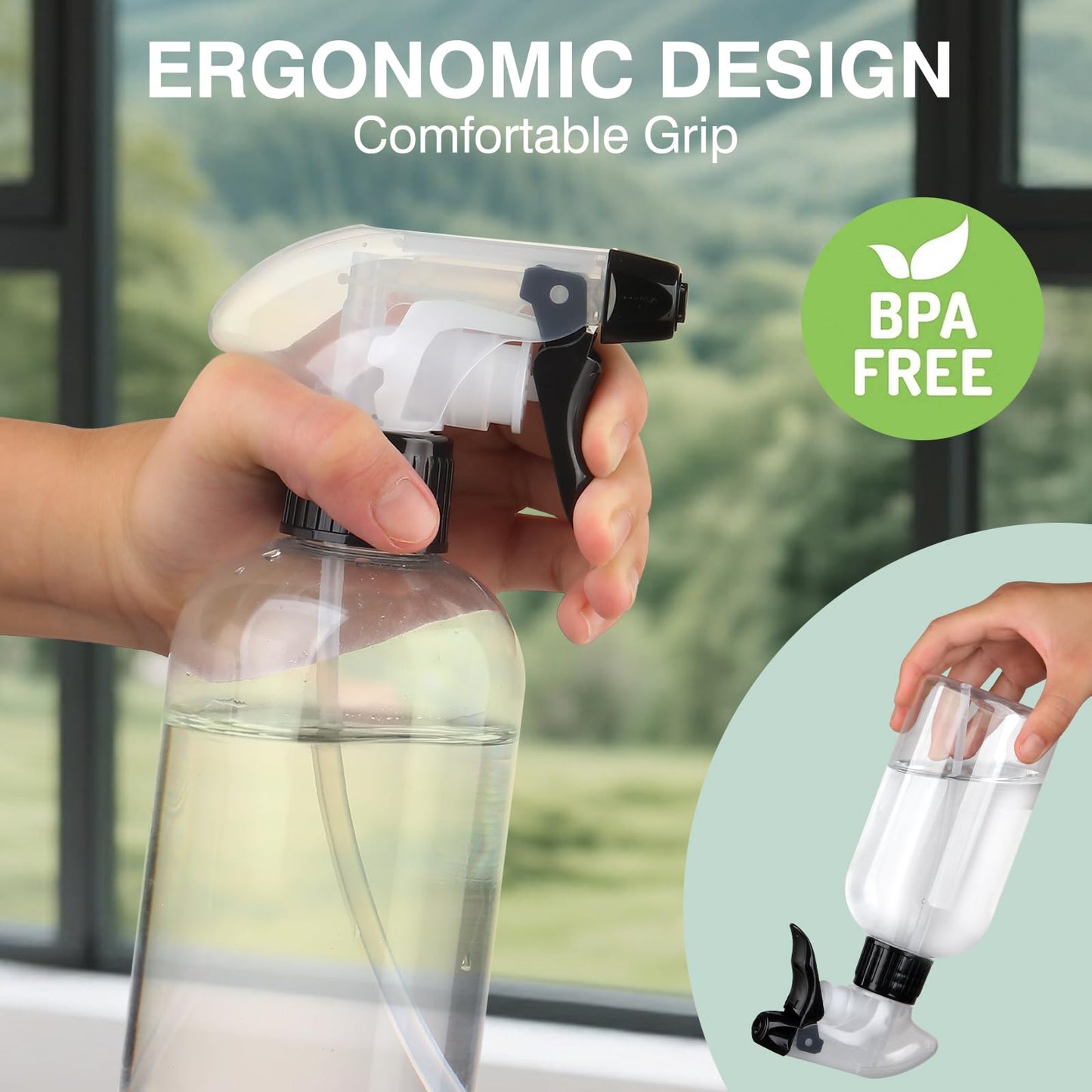 KREMORV Spray Bottles BPA free Plastic Spray Bottle 10oz/300ml Adjustable Sprayer Empty Refillable Container Mist Stream for Watering Plants, Pet Training, Kitchen Cleaning