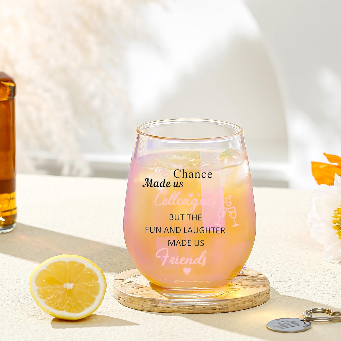 Yalucky Colleagues Iridescent Stemless Wine Glass Chance Made Us Colleagues Leaving Gifts for Coworkers Women Friends Personalised Leaving Thank You Retirement Gifts For Women 480ml (Colleague)