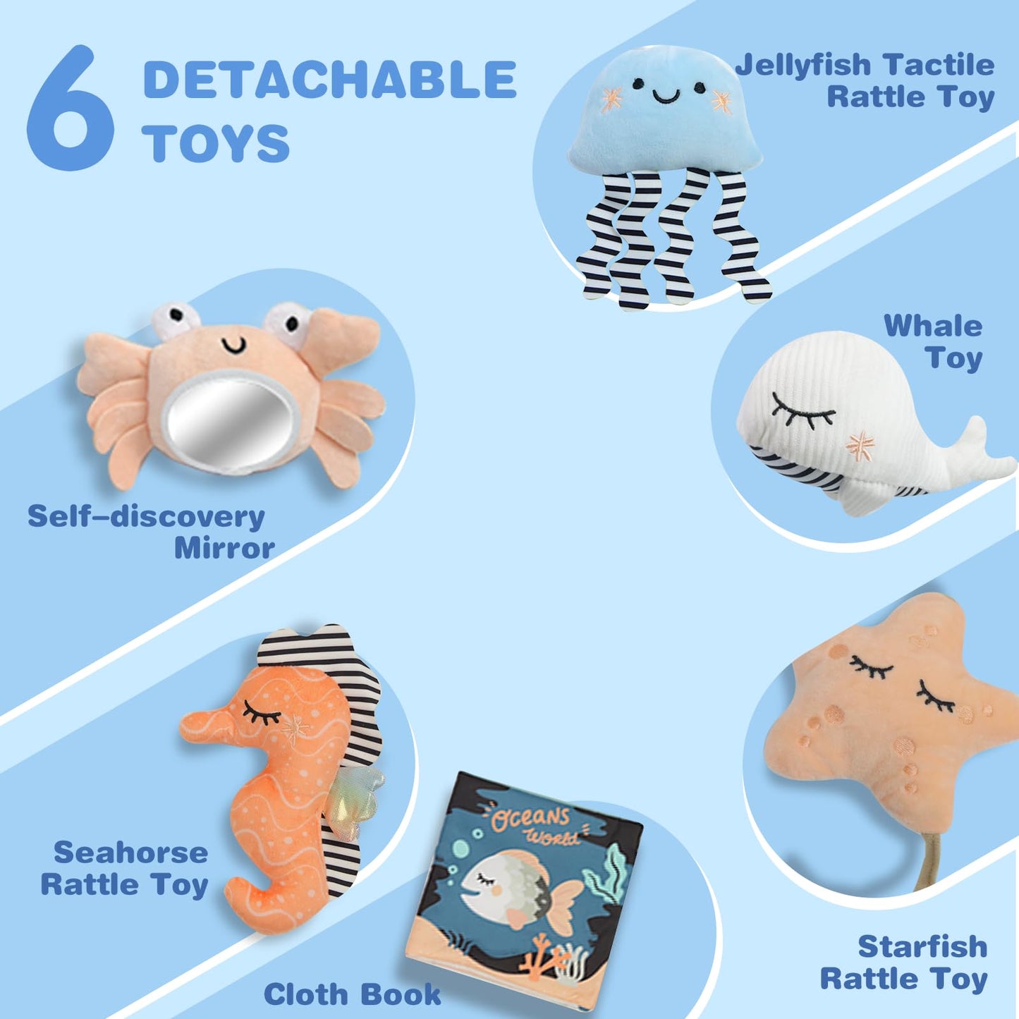 Baby Play Mat, Oversize Shell Tummy Time Mat with 6 Detachable Baby Activity Toys, Baby Gyms & Playmats for Babies 0-6 Months, Baby Essentials Mat for Floor Newborn Baby Shower Gifts (Beige)