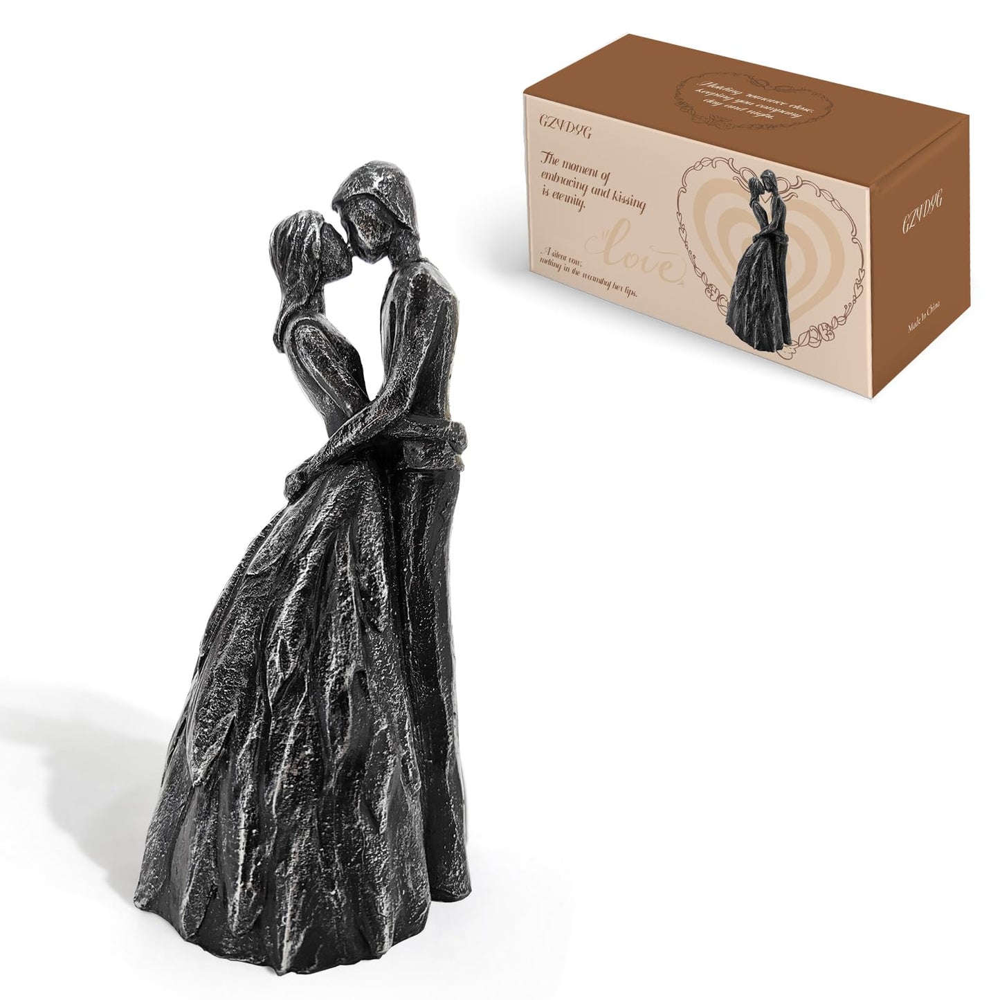 GZVDYG Black Couple Embracing Resin Figurine, 7.9" H, Romantic Gifts for Him & Her, Faux Black Wrought Iron Finish, Engagement Anniversary Wedding Keepsake Home Decor