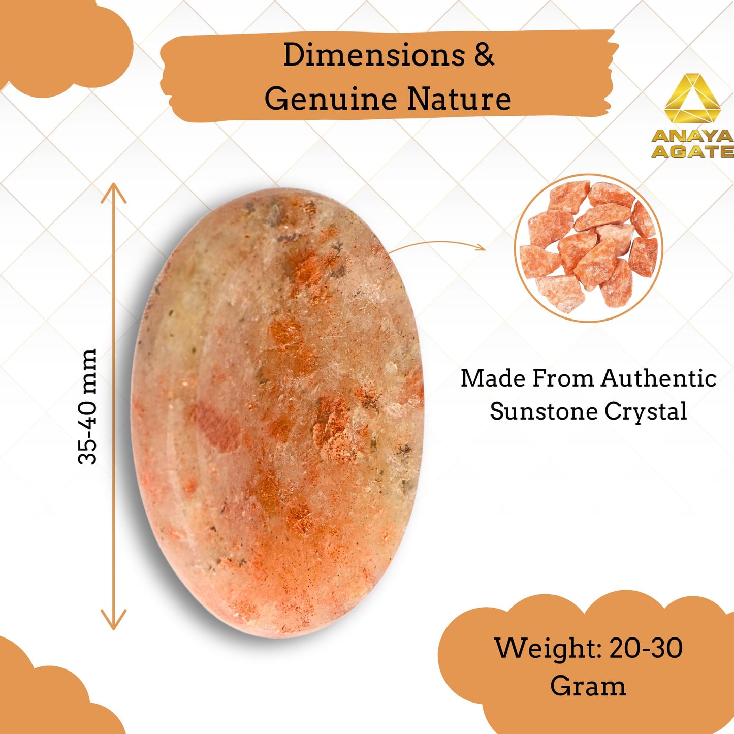 Anaya Agate Sunstone Worry Stones Certified Crystal Thumb Worry Stone for Anguish, Relaxing and Soothing Balance Stones for Meditation, Stress Relief Crystals and Healing Stones for Men, Women