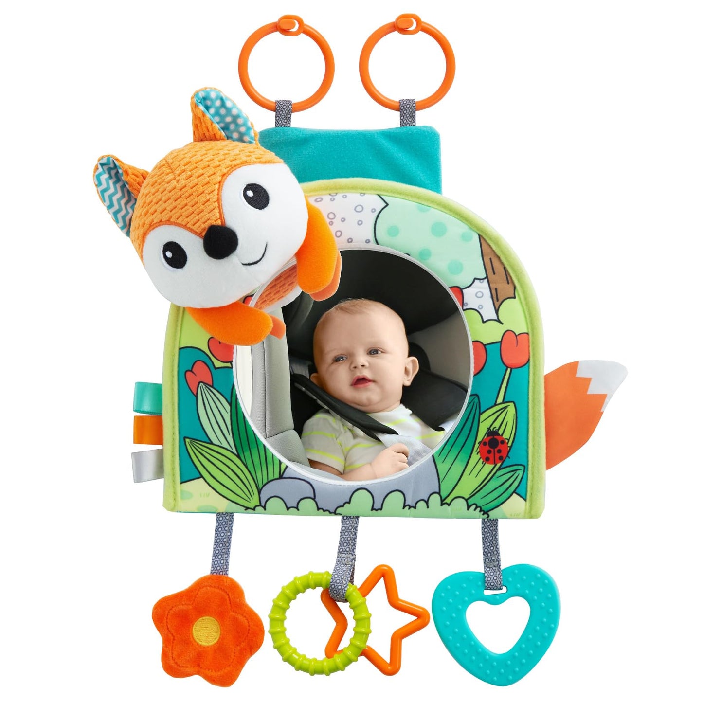 Lynncare Car Seat Toy, Baby Car Mirror Toy for Rear Facing, Travel Baby Activity Center with Hanging Engaging Toys for Infants Babies 0-6-12-18 Months Boy Girl