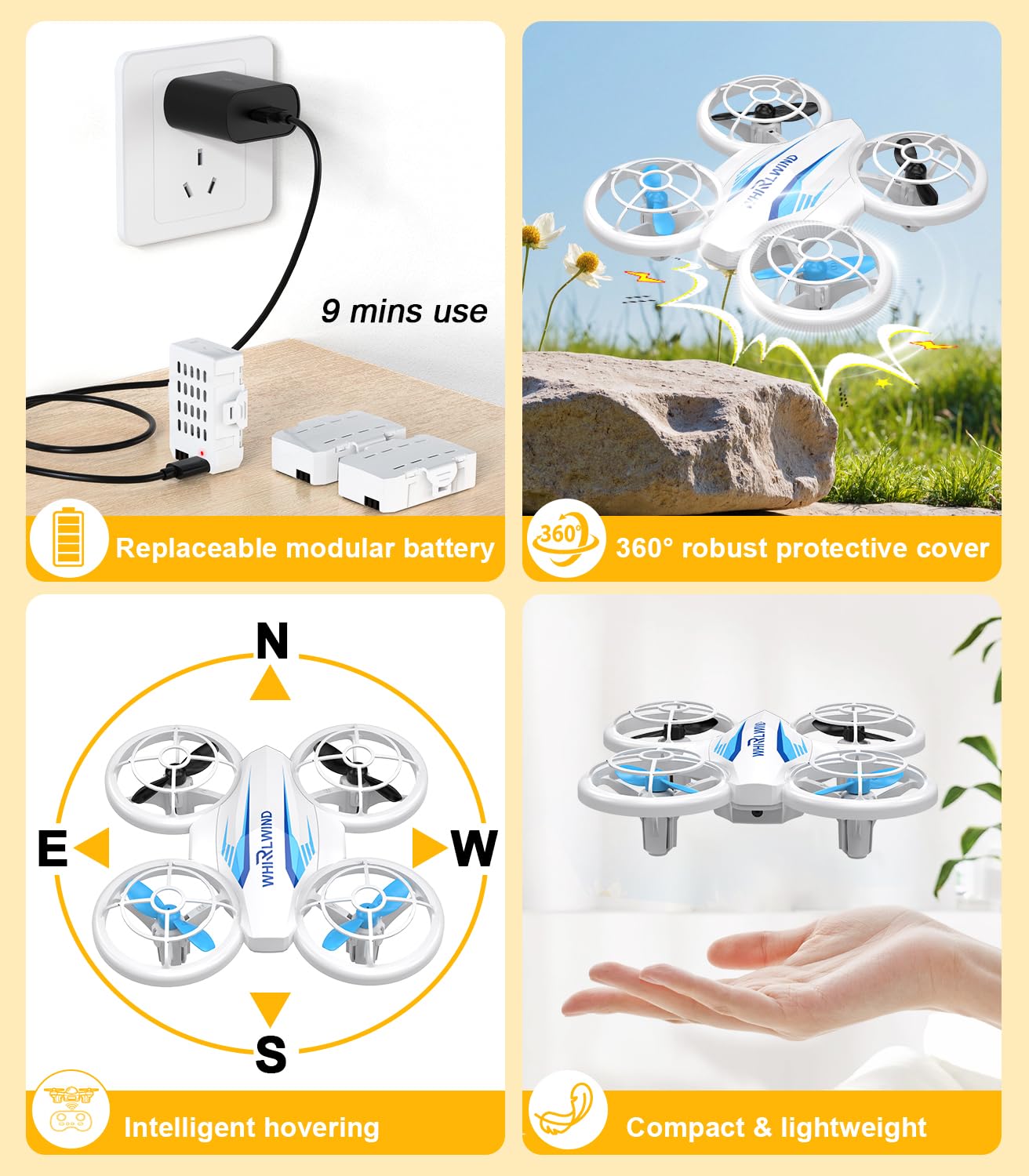 TURNRISE Mini Drone for Kids & Beginners- Kids Drone Mini Flying Toy with 360° Flips, LED Lights, 3 Batteries, 27 Mins Flight Time, One Key Takeoff Indoor Drones Mini RC Drones Gift for Boys and Girls
