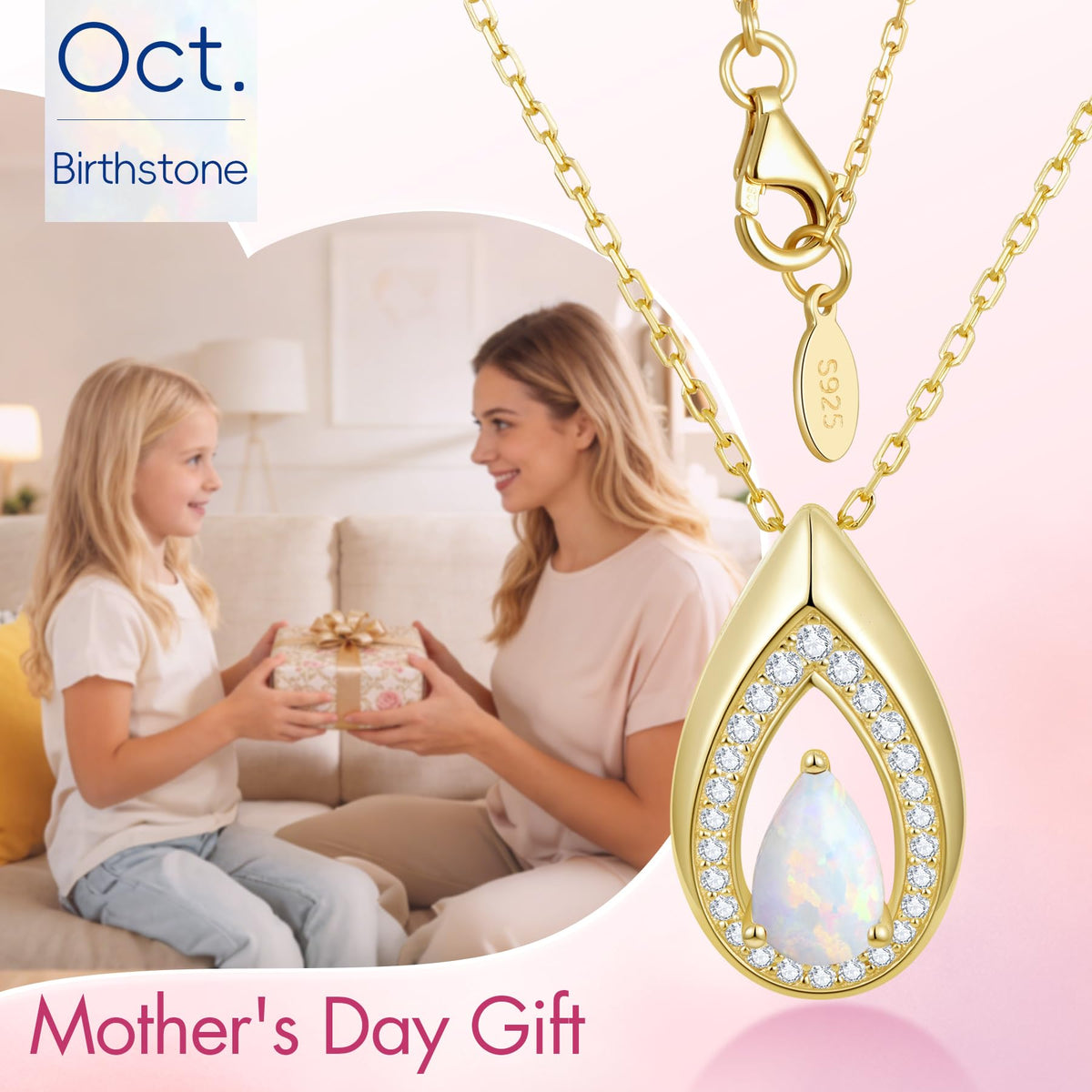 Kstyle 14k Gold Opal October Birthstone Pendant Necklaces for Women Valentine's Day Birthday Gift Anniversary Jewelry for Wife Daughter Grandma Mom Sister Non Tarnish