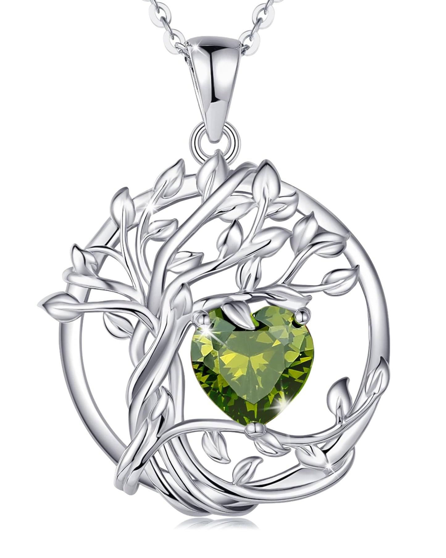 FANCIME Tree of life August Birthstone necklace for women Sterling Silver Tree Jewelry Genuine Peridot Pendant Green Gemstone Anniversary Birthday Christmas Gifts for Wife Mom Her