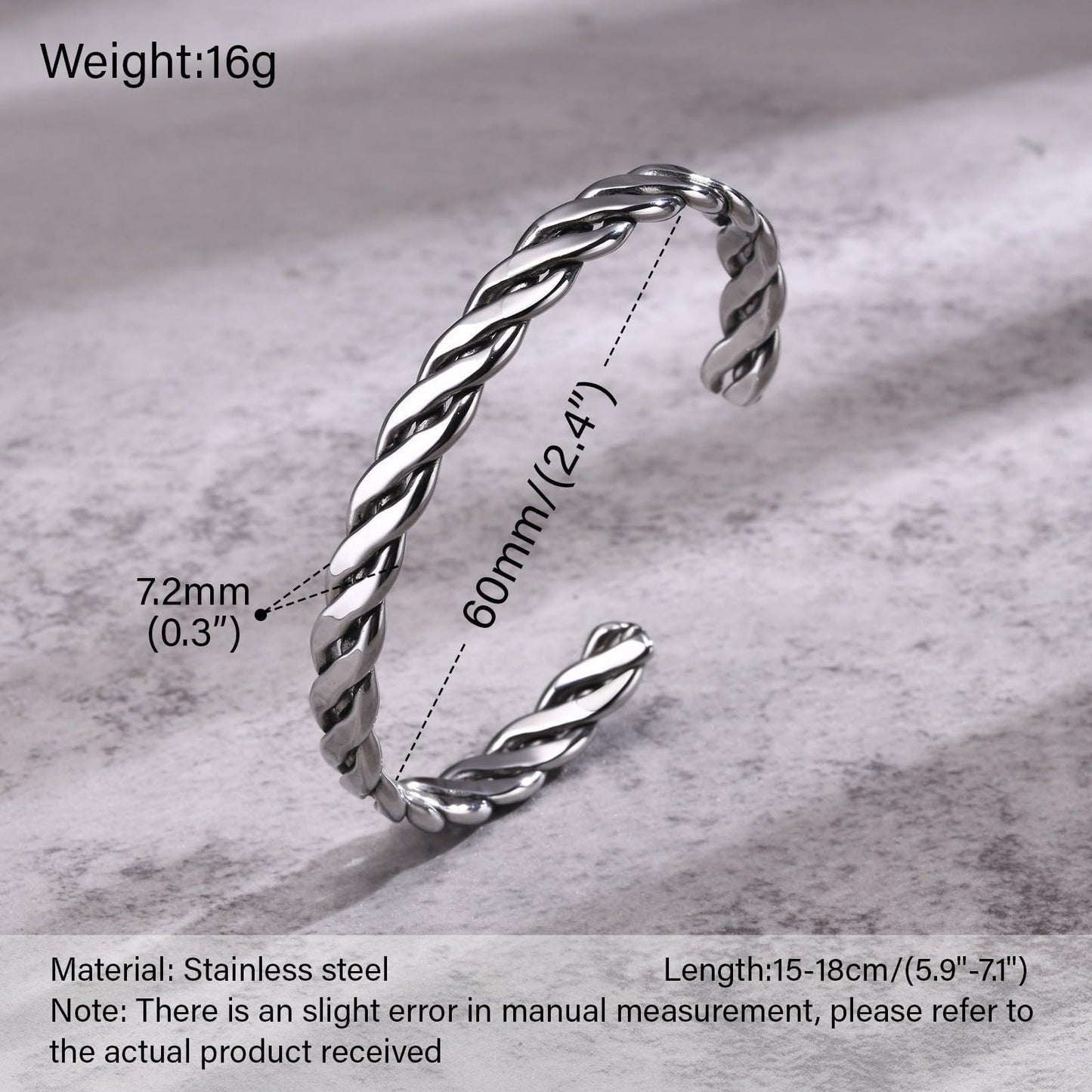 Baoaichi 925 Sterling Silver Twisted Bracelet for Women & Men Open Adjustable Wraps Cuff Bangle Minimalist Unisex Stainless Steel Bracelet for Men Punk Style Jewelry Gift for Birthday Father's Day
