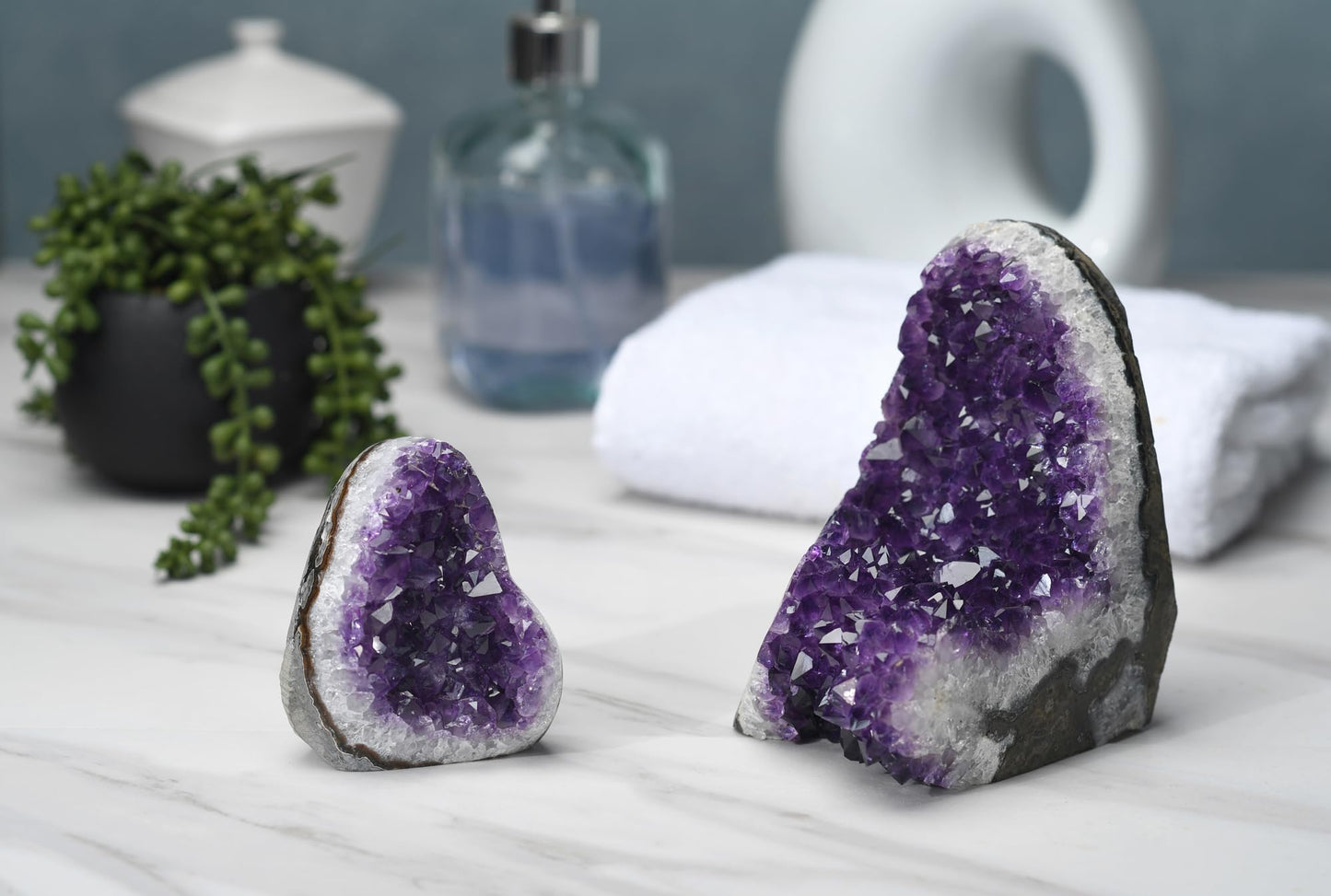 Extreme Rocks & Fossils Natural Amethyst Cluster with Polished Edges [1.5 to 2 lb.] Real Raw Geode Healing Crystal Rock from Uruguay, Deep Purple Decor and a Free Velvet Pouch of Rose Quartz