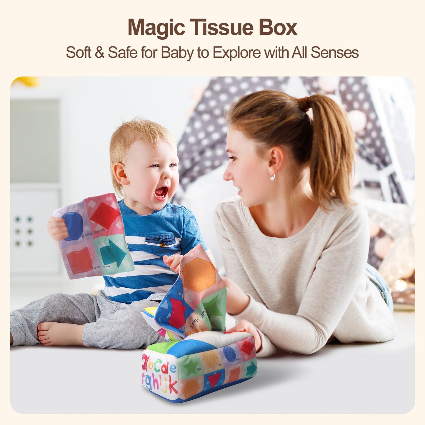 Teekdeer Montessori Toys for Babies 6-12 Months,8 in 1 Developmental Learning Toys Set Wooden Sensory Toys for Baby Toys 12-18 Months (Includes Tissue Box Toy,Stacking Cups and More)