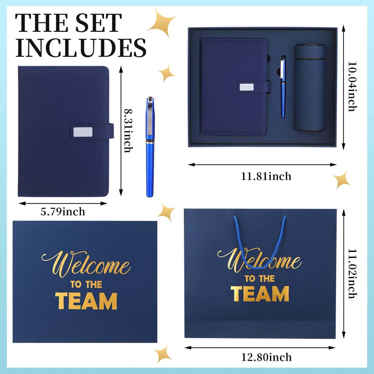 Thenshop Set of 5 New Employee Welcome to The Team Gift Sets Notebook Pen and Tumbler Welcome to The Team Box Employee Appreciation Gift Sets for New Worker Men Women Office(Blue)