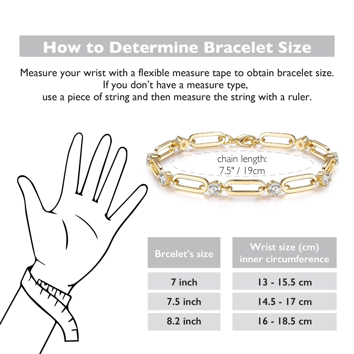 shinelab Paperclip Bracelet for Women Couple Bracelets with CZ Chain Strand Jewelry for Men_7.5inches