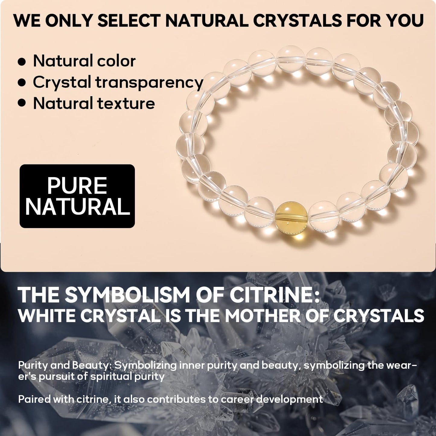 plyosdey Bracelet for Women Natural Stone 8mm Beaded Stretch - Crystal Bracelet for Meditation Yoga, Positive Aura Jewelry Gift for Her (Clear Quartz)
