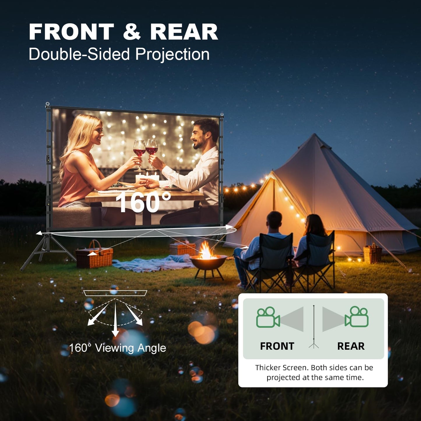 VntB Projector Screen and Stand, 180 inch Outdoor Projection Screen 15 FT Large Portable Movie Screen Wrinkle-Free 16:9 4K Rear Front Foldable Washable with Carry Bag for Backyard Theater Movie Night