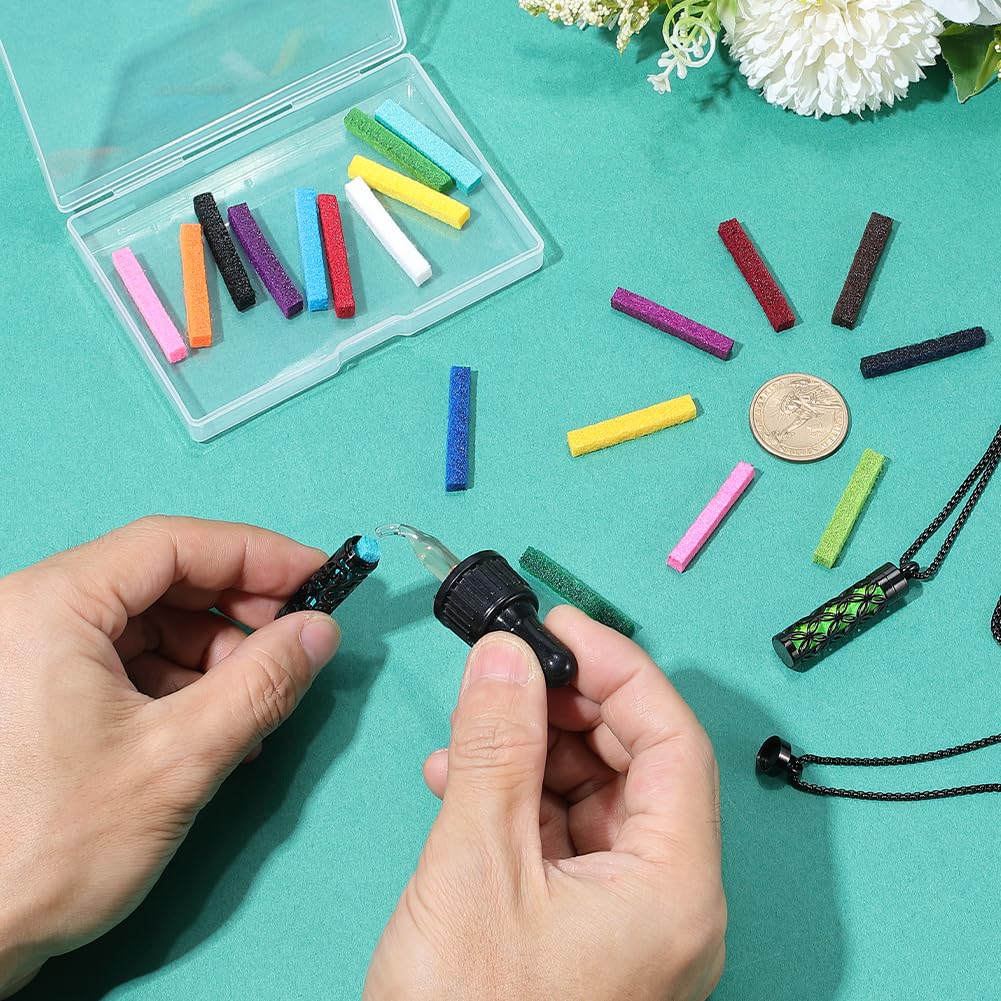 PH PandaHall Essential Oil Diffuser Necklace 2 Styles Black Aromatherapy Necklaces Stainless Steel Locket Pendant with 20pcs Refill Pads Perfume Bottle Necklace for Women Men Birthday Jewelry Gifts