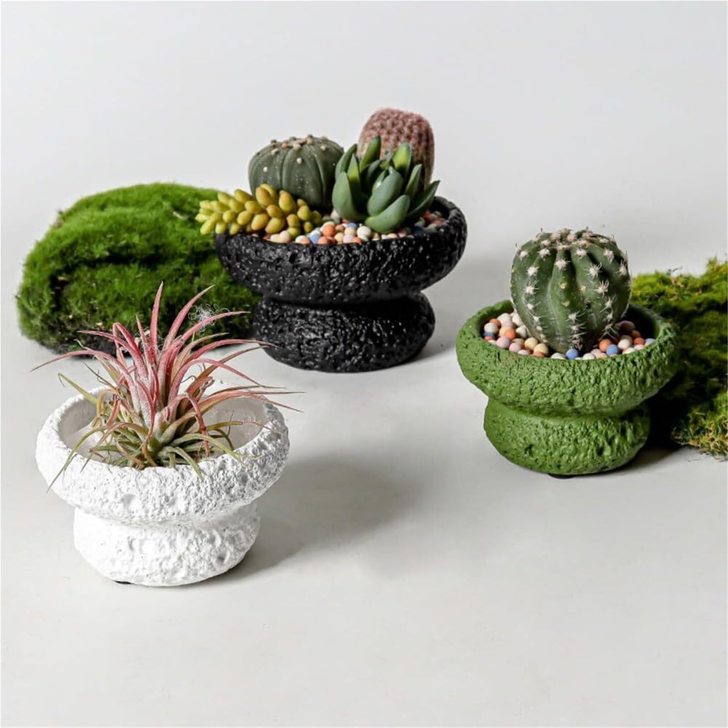 FXLTHIYBO Sleek Cement Creative Meteorite Pattern Flower Pot Planter Plants Flowers Bonsai Decoration for Indoor use(Ivory White,Large)