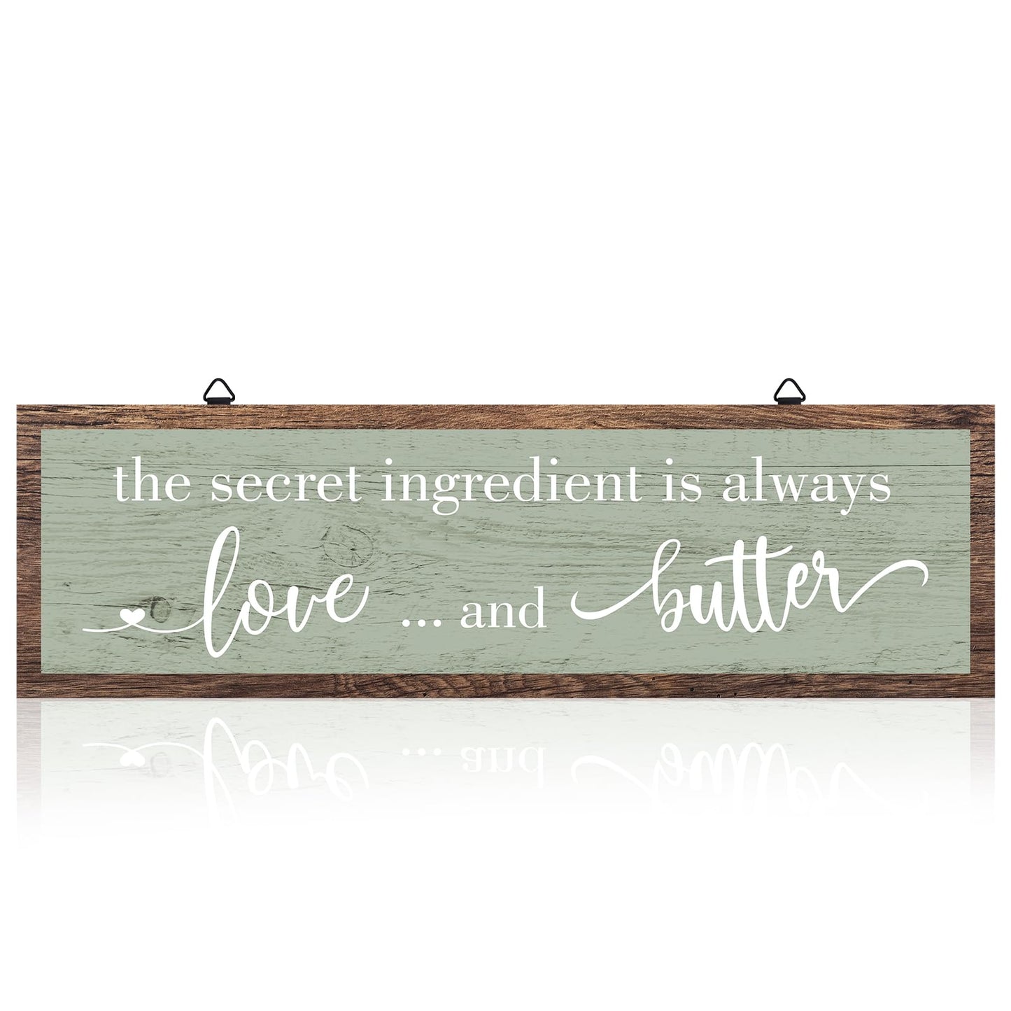 Jetec The Secret Ingredient Is Always Love and Butter Sign Funny Wood Kitchen Sign Funny Farmhouse Wall Decor Rustic Kitchen Wall Decoration, 15.7 x 4.7 Inch(Green)