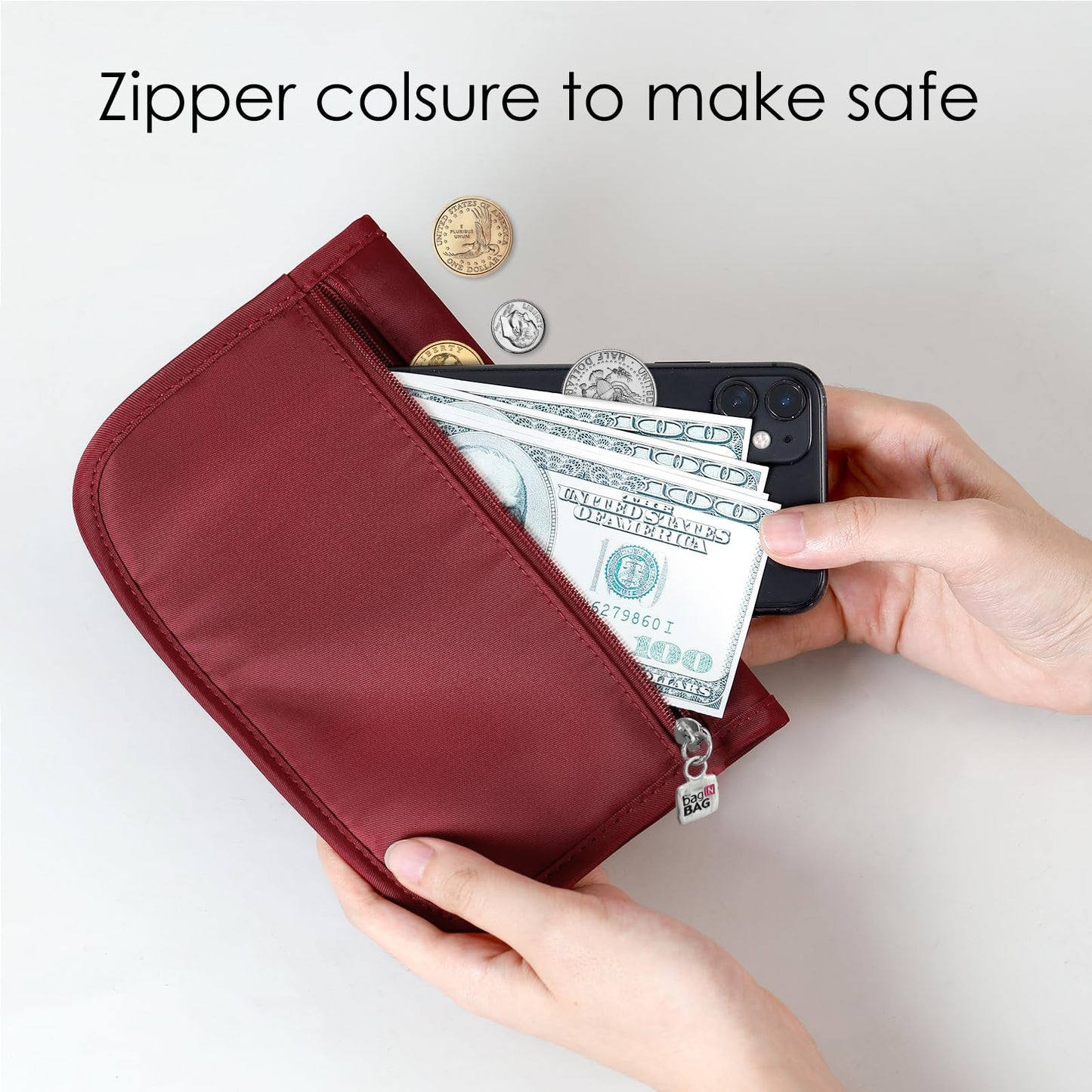 bagINBAG QIANPA Card Holder Holder for Men & Women，Slim Wallet with Zipper Pocket，28 Slots Minimalist Wallet RFID with Nylon Fabric，Wine Red