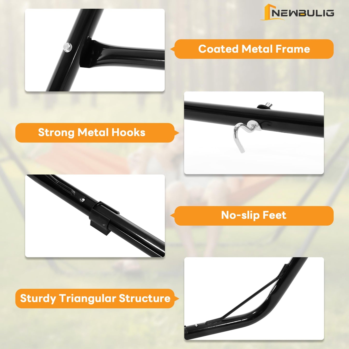 NEWBULIG Double Hammock Stand Only, 450 Pound Capacity, Fits 9 to 14 Feet Hammocks, Heavy Duty Hammock Stand for Outside for Garden Backyard Patio Pool Beach with Carrying Case