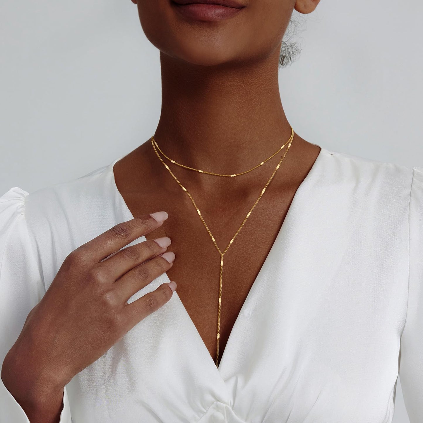 HERIER Layered Gold Necklace for Women Dainty 14K Gold Plated Long Necklace Y-Shaped Drop Chain Necklaces Trendy Simple Jewelry for Women Gifts