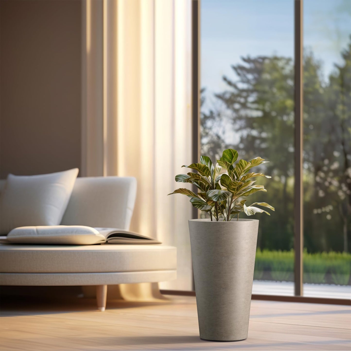Kante Tall Concrete Planter, 19.7 Inch Height Large Flower Pot for Indoor Outdoor Plants, Suitable for Home, Patio, Garden, Porch, Weathered Concrete