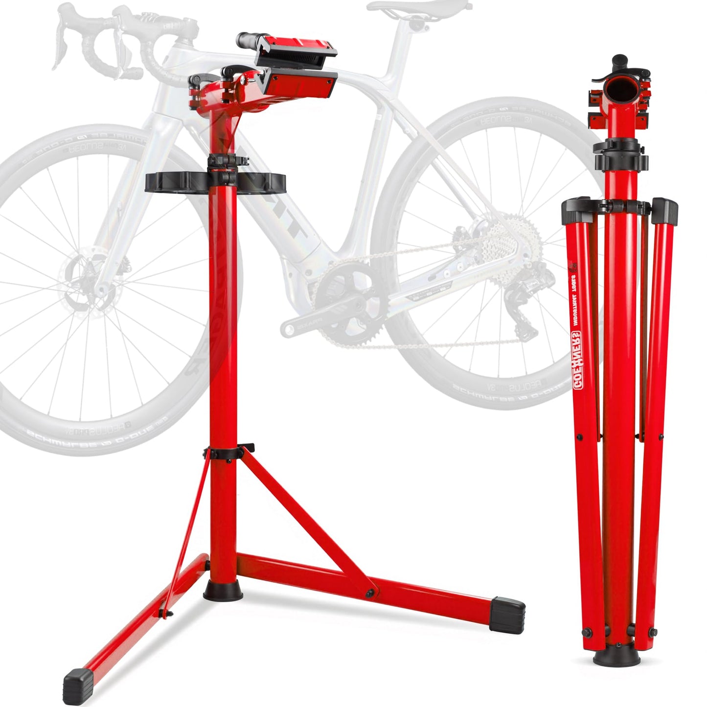 Osluken Professional Bike Repair Stand, 176 LBS Heavy Duty Portable Bicycle Mechanic Maintenance Workstand with Tool Tray, Steel & Aluminum Shop Home Adjustable Height Foldable Bike Work Stand for E Bike, MTB, RB