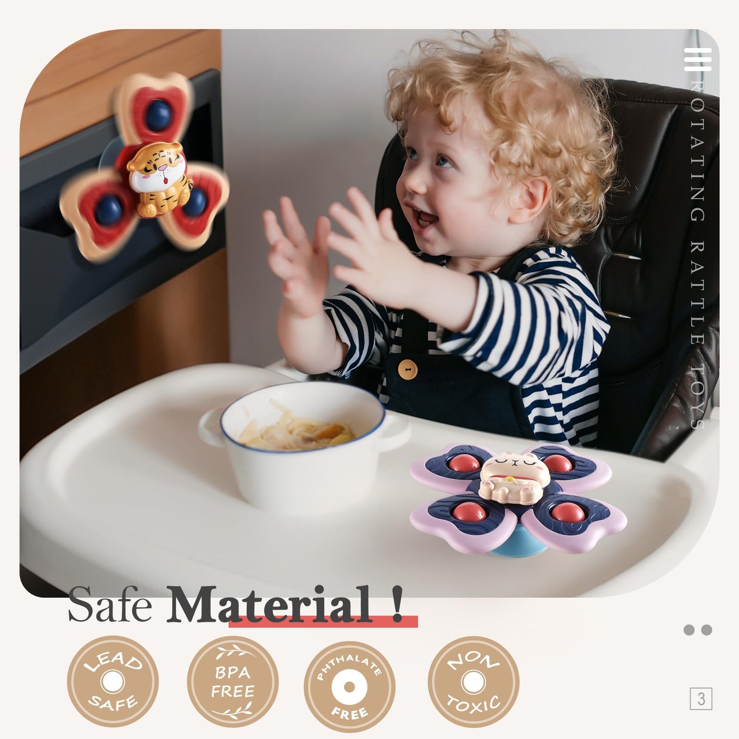 ALASOU 4 PCS Animal Car Toys and 3 PCS Suction Cup Rotating Toys for Infant and Toddlers