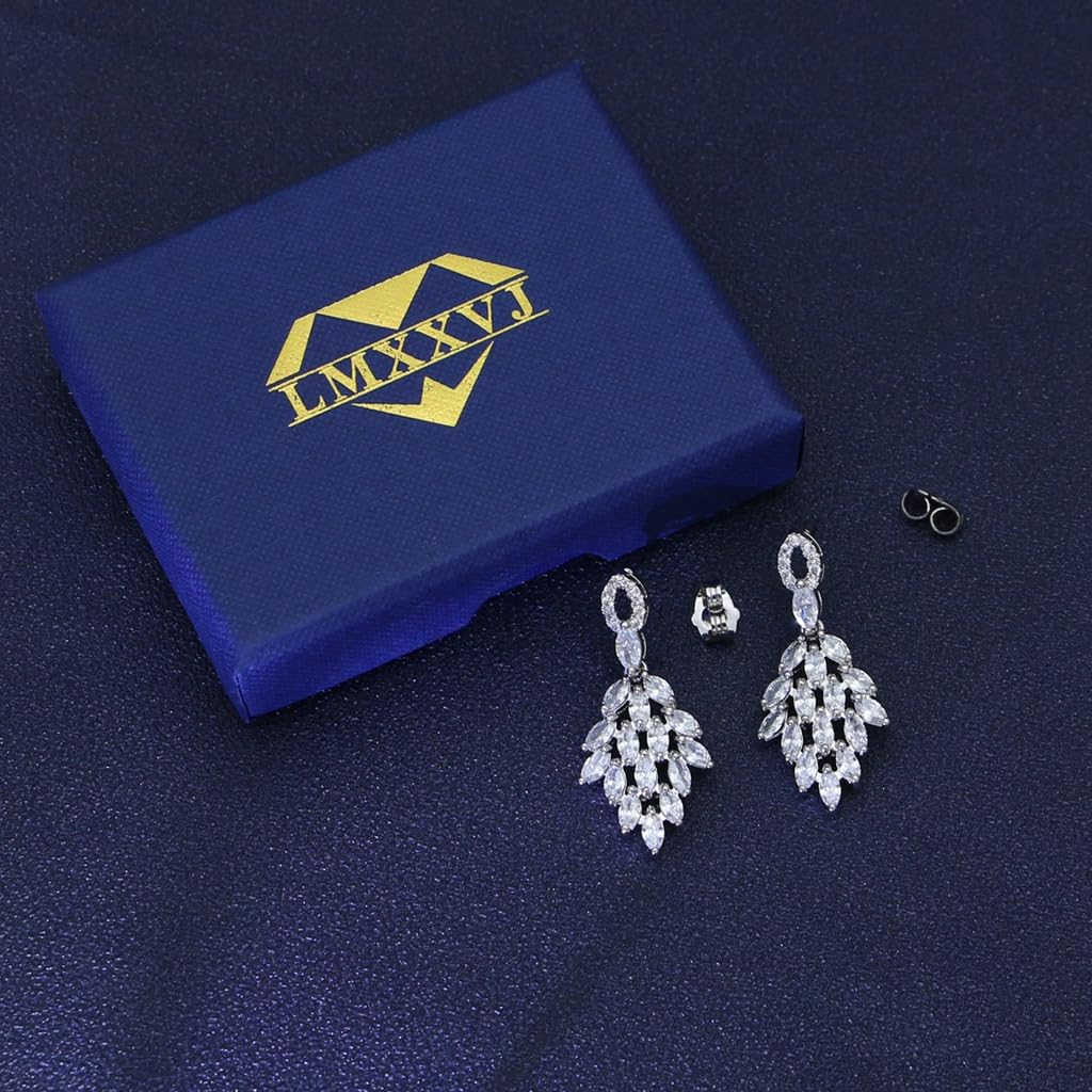 LMXXVJ Bridal Wedding Earrings for Brides Bridesmaides Teardrop Earrings for Women, Cubic Zirconia Drop and Dangle Earrings for Prom or Pageant,Jewelry…, Copper, created blue sapphire