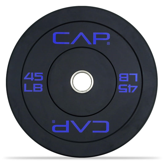CAP Barbell Economy Olympic Bumper Plate with Blue Logo, Black, 45 lb Single