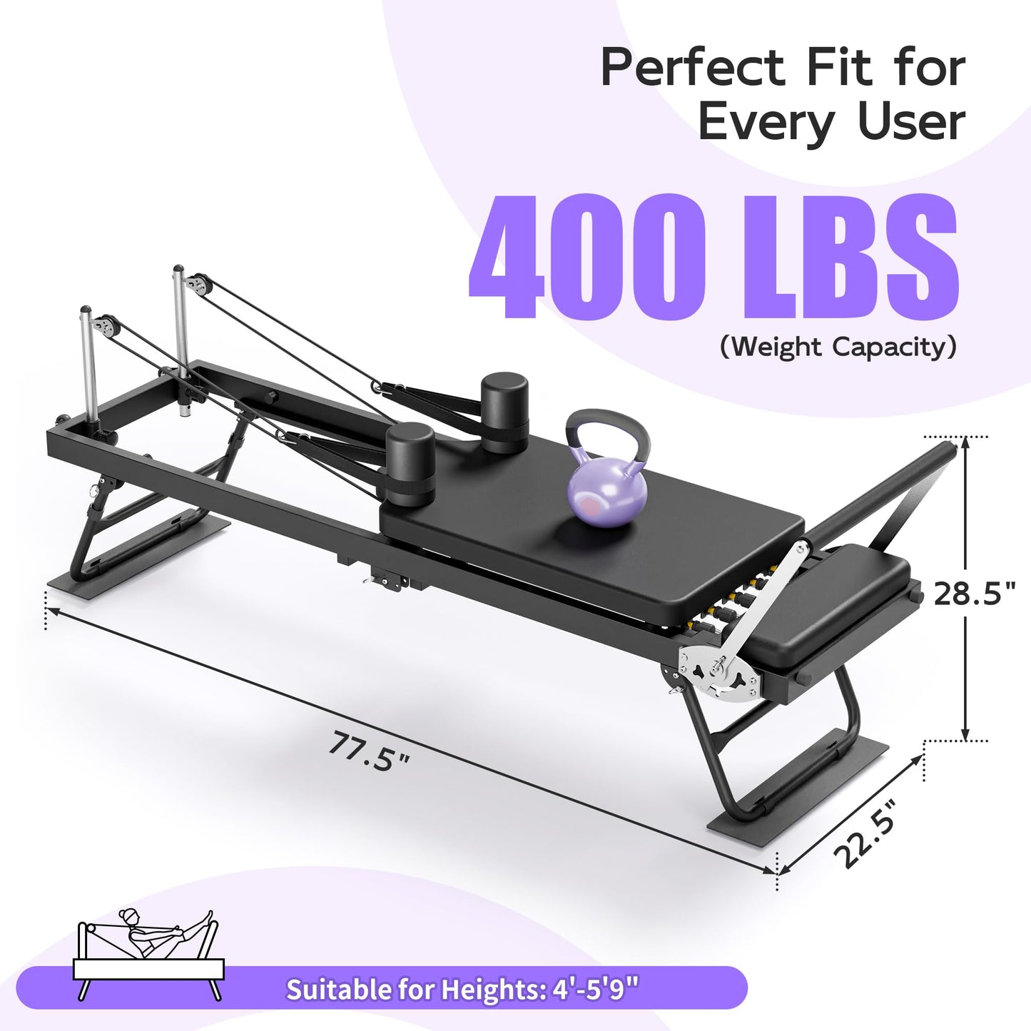 MU Pilates Reformer, Foldable Reformer Pilates Machine with Dual Resistance for Home Use and Gym Workout, Suitable for Advanced and Beginners Users (77.5" Standard Version)