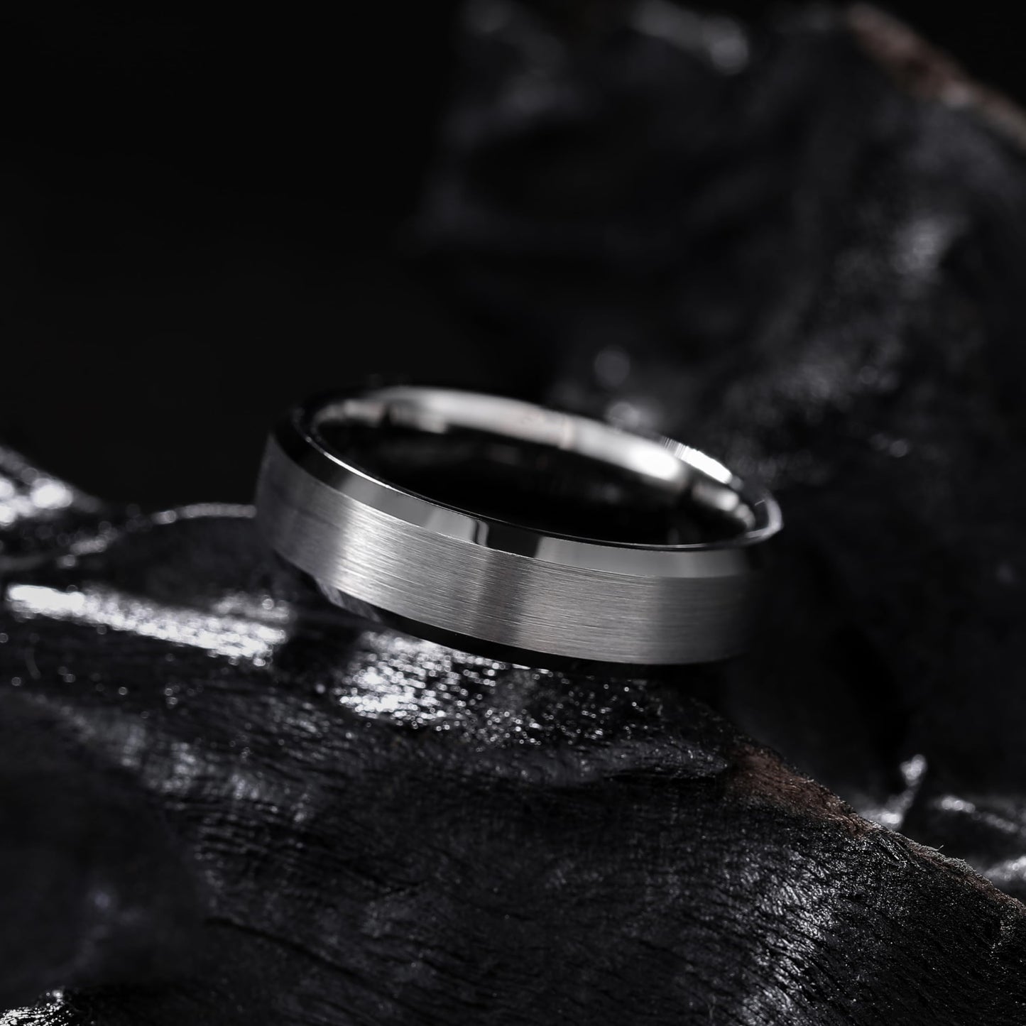 King Will 6mm Men's Gunmetal Gray Wedding Ring - Brushed Matte Surface, Beveled Polished Edge, Comfort Fit Size 8