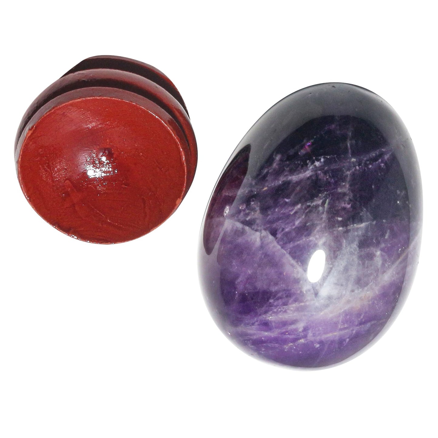Casaper 2" Natural Amethyst Egg with Wood Stand for Home Decoration, Polished Crystal Pocket Palm Sphere Fengshui Figurines Healing Reiki