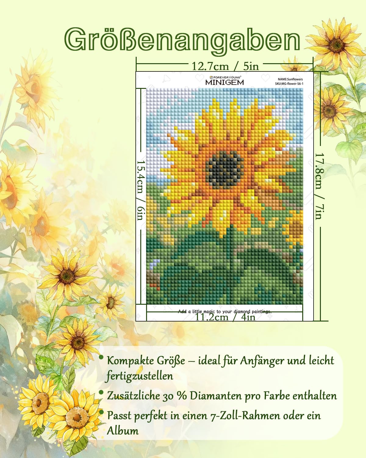 forever young Minigem Diamond Art Flowers Kits for Beginners, 6 Pcs Flower Resin Square Drill Diamond Painting Kits for Adults, 2-Hour Canvas Flower Small Diamond Art Kits for Adults (5x7 Inch)