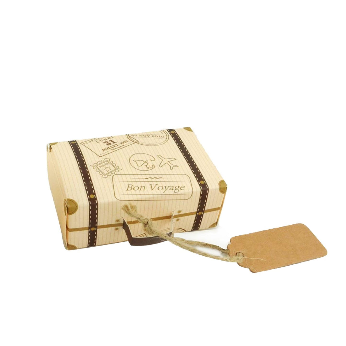 Faylapa 50pcs Suitcase Candy Boxes, Party Favor Candy Box, Vintage Kraft Paper Gift Bag for Travel Theme Party, Wedding, Birthday, Bridal Shower